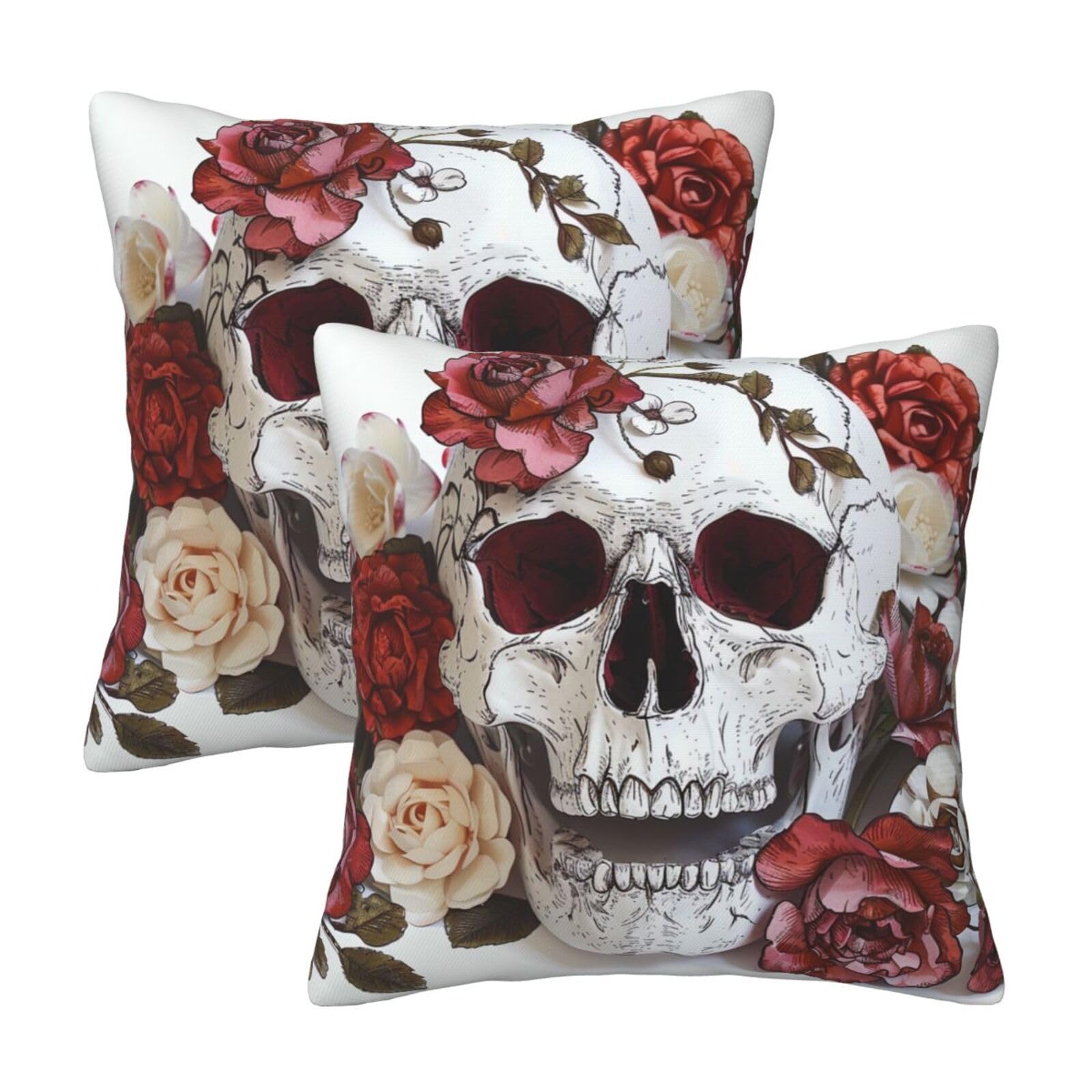 kkvhhyuo Floral Skull Print Pillow Covers Set of 2, Square Decorative Cushion Covers with Hidden Zipper, Throw Pillow Cases for Living Room Sofa Bed Chair, 50x50 cm
