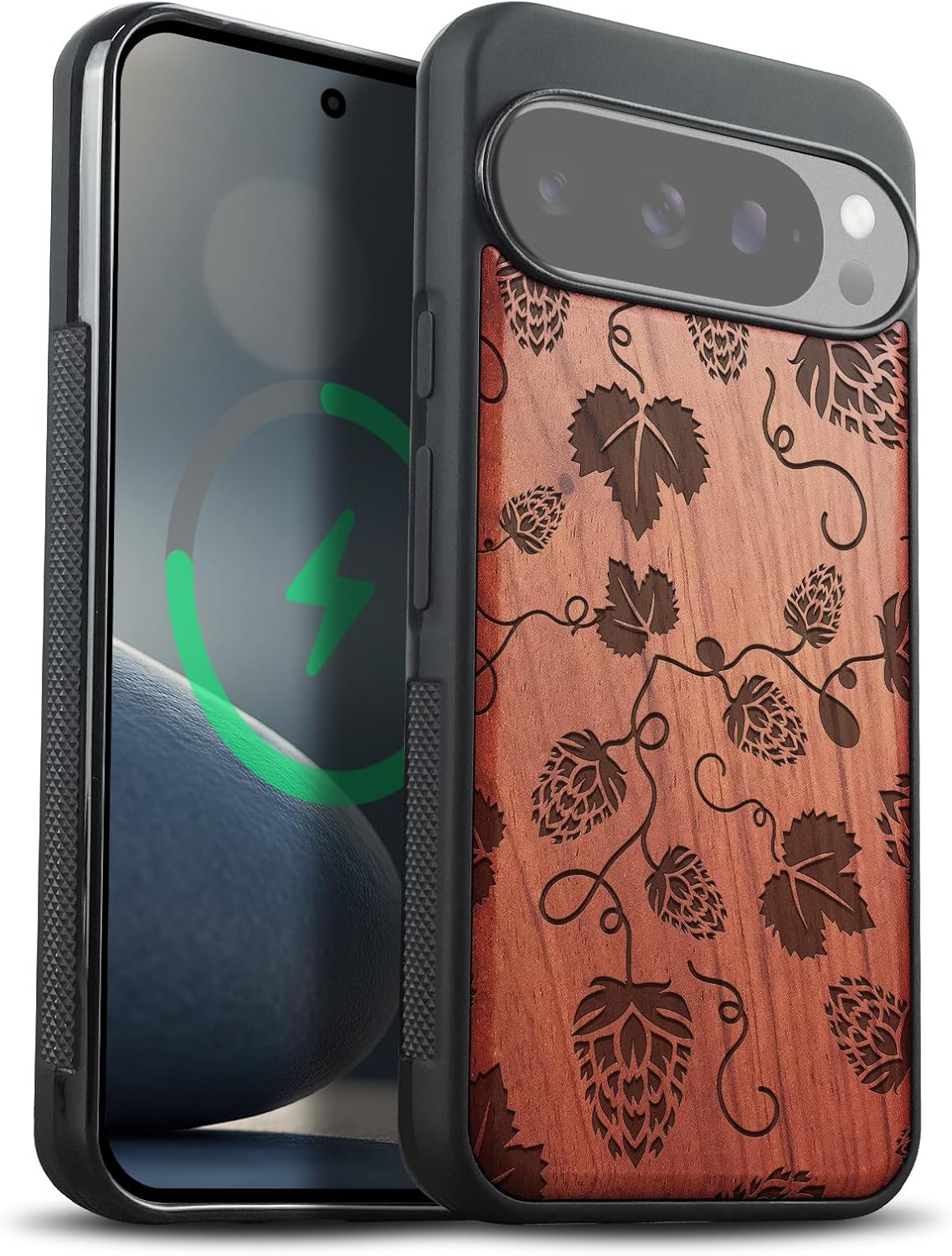 Carveit Magnetic Wooden Case for Google Pixel 10 Pro XL Case, Wood Artisan Engraved & Soft TPU Shockproof Cover, Compatible with MagSafe Wireless Chargers (Winter’s Silent Elegance) Walnut