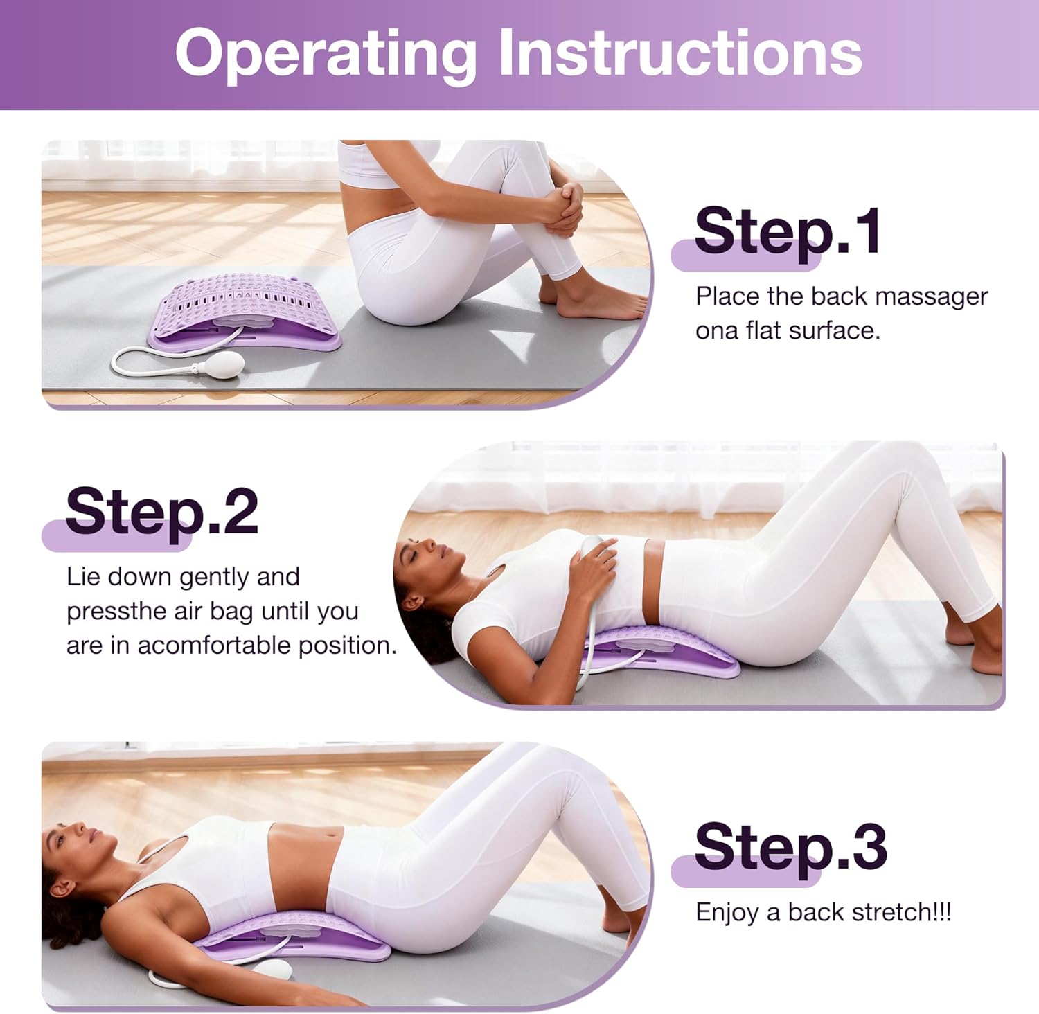 Lumbar Support Board for Lower Pain Relief – Ergonomic Back Stretcher with Adjustable Manual Airbag, Spinal Decompression for Back Cracker Board