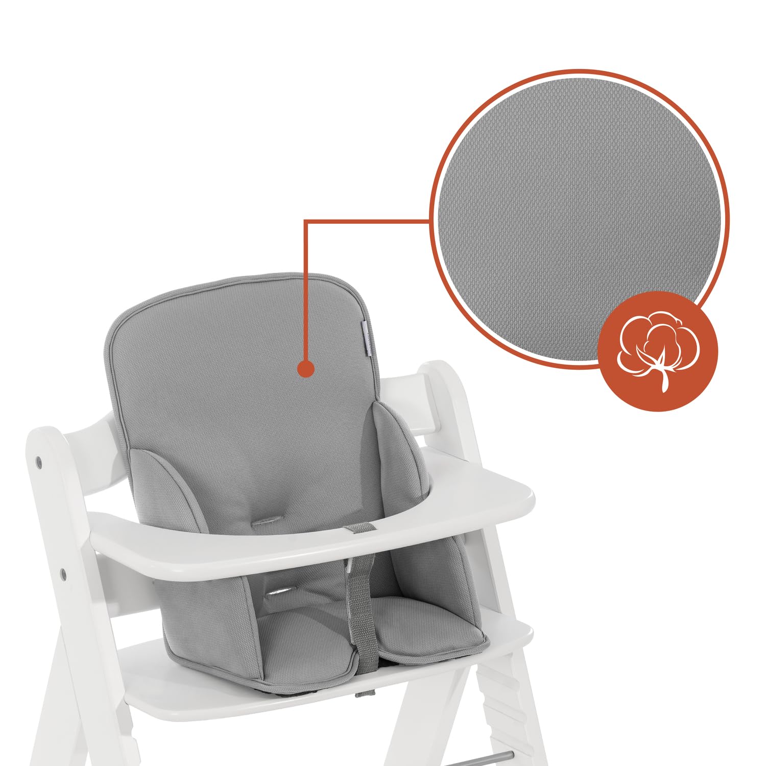 hauck Hochstuhl Sitzauflage für Alpha+, Beta+ & Arketa, Grey | 6-24 Monate Sitzverkleinerer Kissen für hauck Hochstühle mit weicher Rückenlehne und stabilisierten Seiten