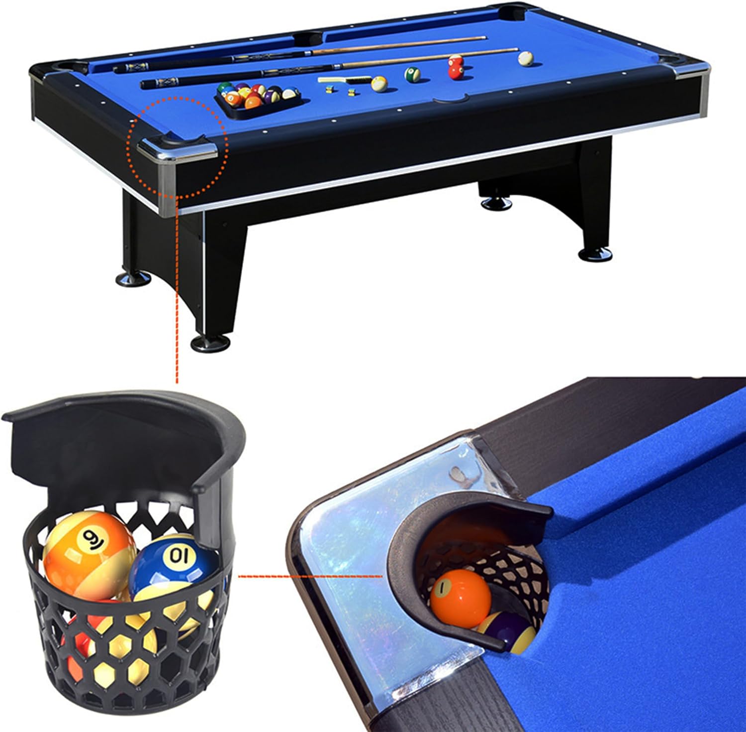 Billiard Pool Table Pockets Replacement: 6pcs Plastic Web Billiard Pockets Set, Heavy Duty Billiard Table Drop Nets Billiard Ball Storage Pocket - 6 Billiard Pockets