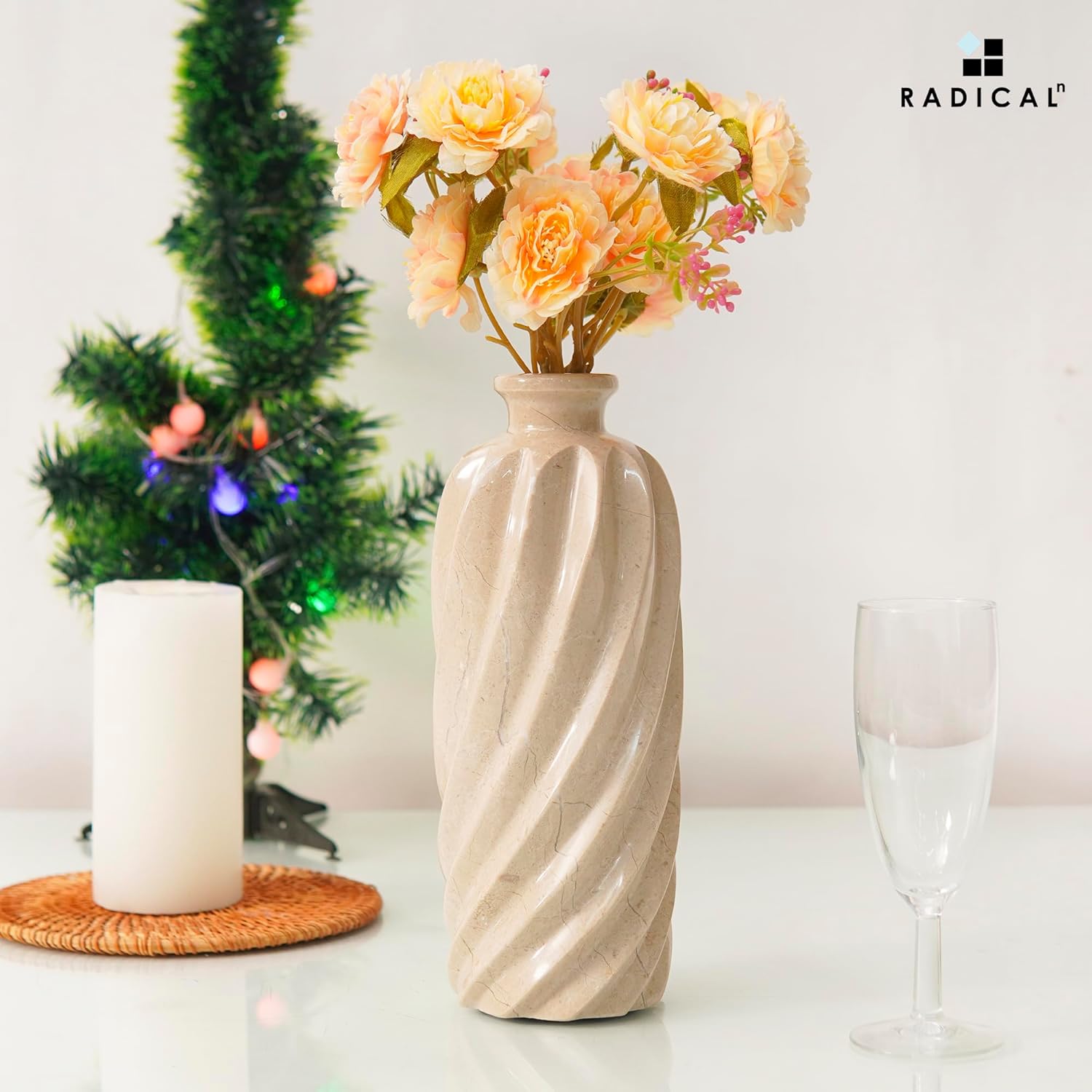 Radicaln Marble Flower Vase 10" Inches Verona Handmade Elegant Home Decor for Fresh Flowers, Flower Pots for Garden Decor, Home Office, or Mother’s Day Decorations