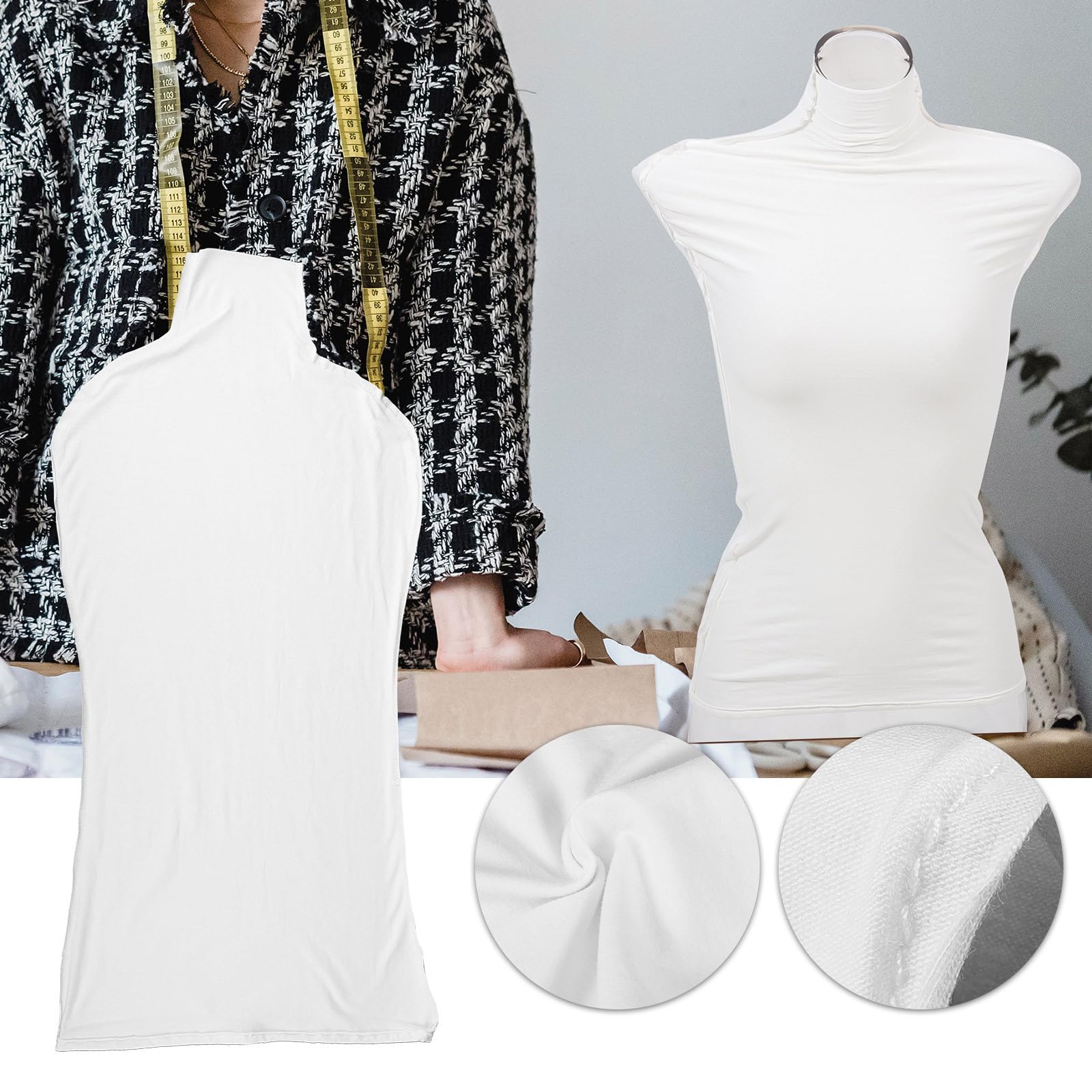 Housse de Mannequin en Tissu de Coton Blanc, Formes Vestimentaires de Couture, Élastique et Décorative pour Présentation de Bijoux