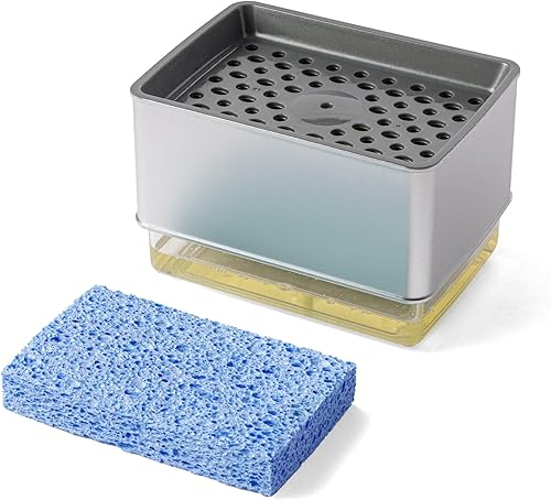 Miniatura 2 de EZbrnd - Dispensador de jabón líquido para encimera con soporte de esponja para fregadero de cocina, dispensador de bomba de jabón 2 en 1, cartuchos