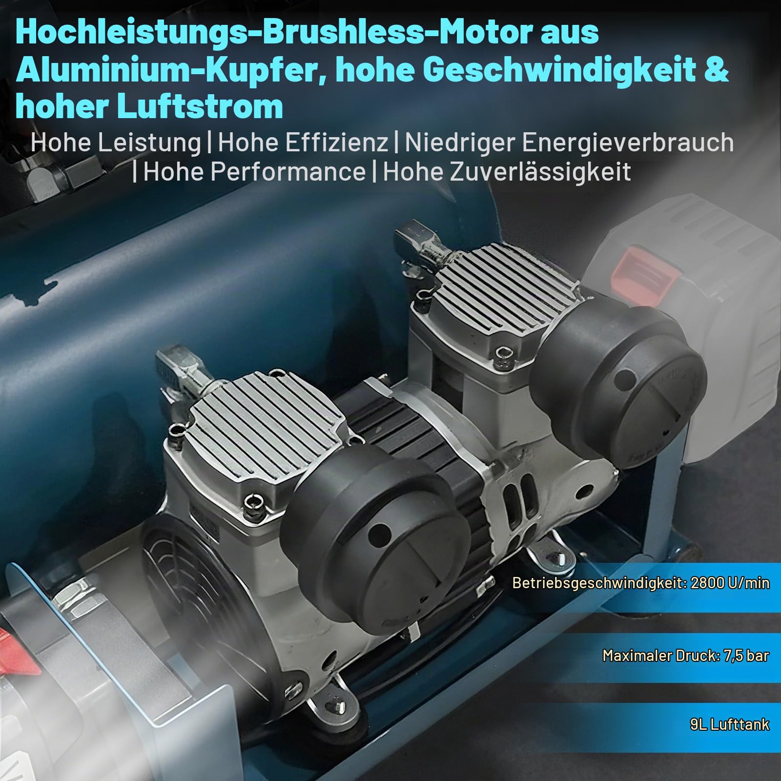 Akku Kompressor Druckluftkompressor für Makita 18V Akku, 9L Luftkompressor