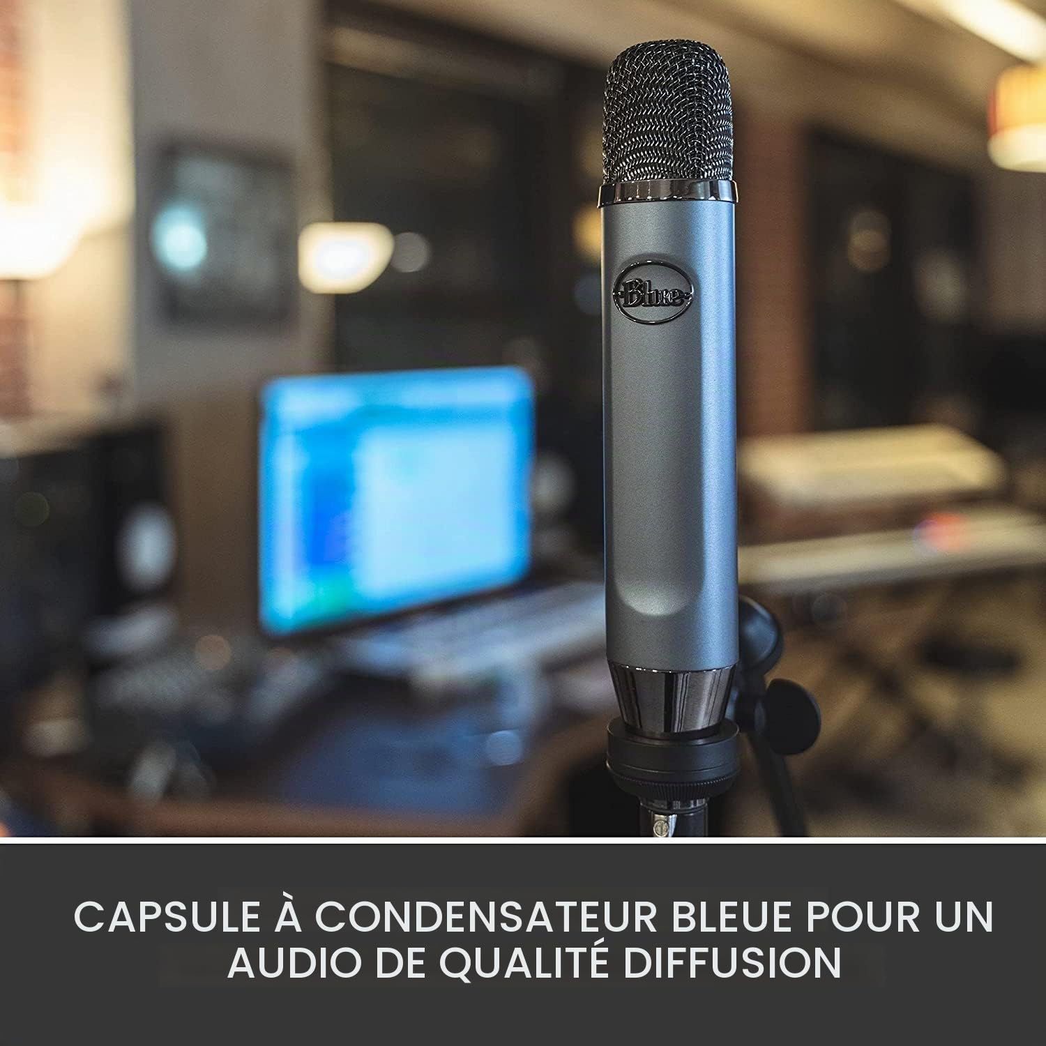 Blue Ember XLR Microphone Électrostatique pour l’Enregistrement, le Podcasting et le Streaming, Capsule Cardioïde et Support de Montage sur Pied de Micro - Noir