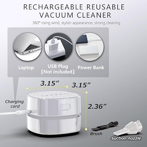 Miniatura 6 de IGOKOTI Mini aspiradora de escritorio, aspiradora de teclado de carga USB con patrón, mini aspiradora desmontable y portátil para escritorio,