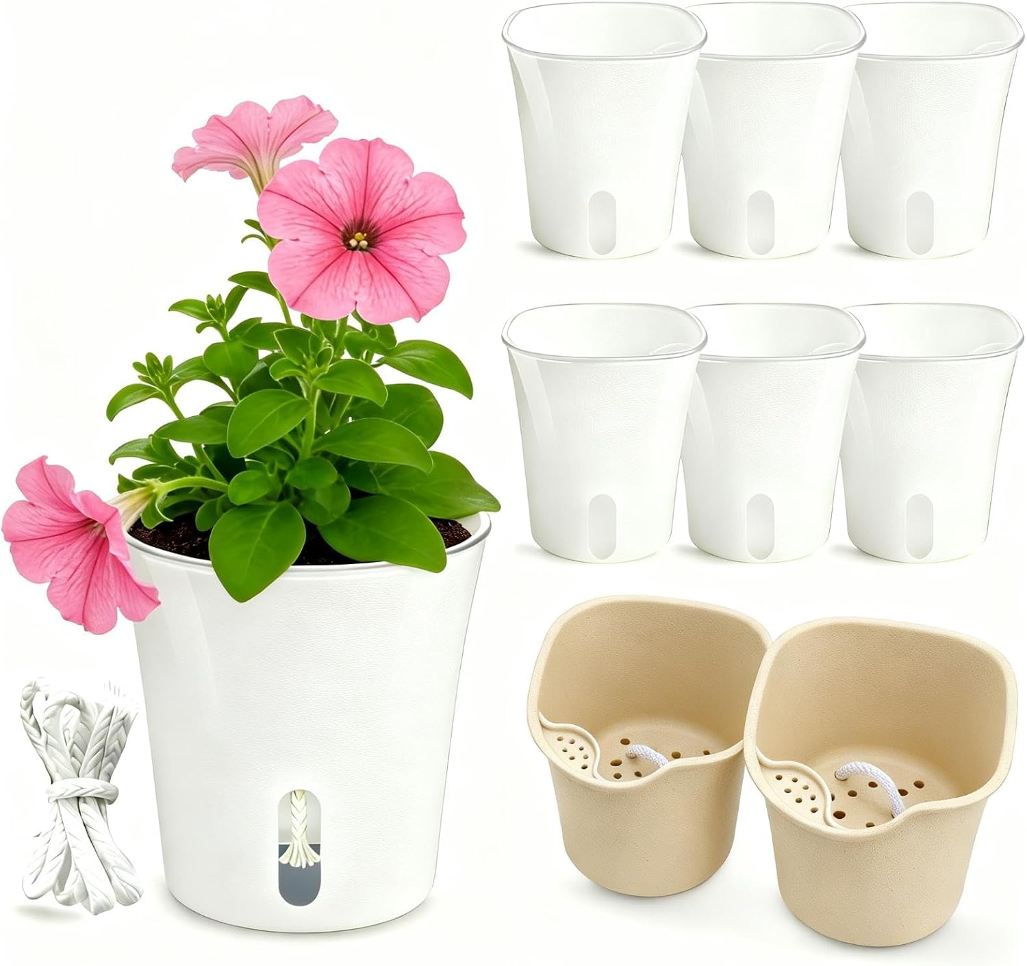 8 Pack 4" Mini Self Watering Pots for Indoor Plants, Small Clear Plastic Planters, Plant Watering Cups with Level Indicator Vents & Drainage Holes, Wick, for Seedlings, Cuttings, Herbs (8, 4 Inch)