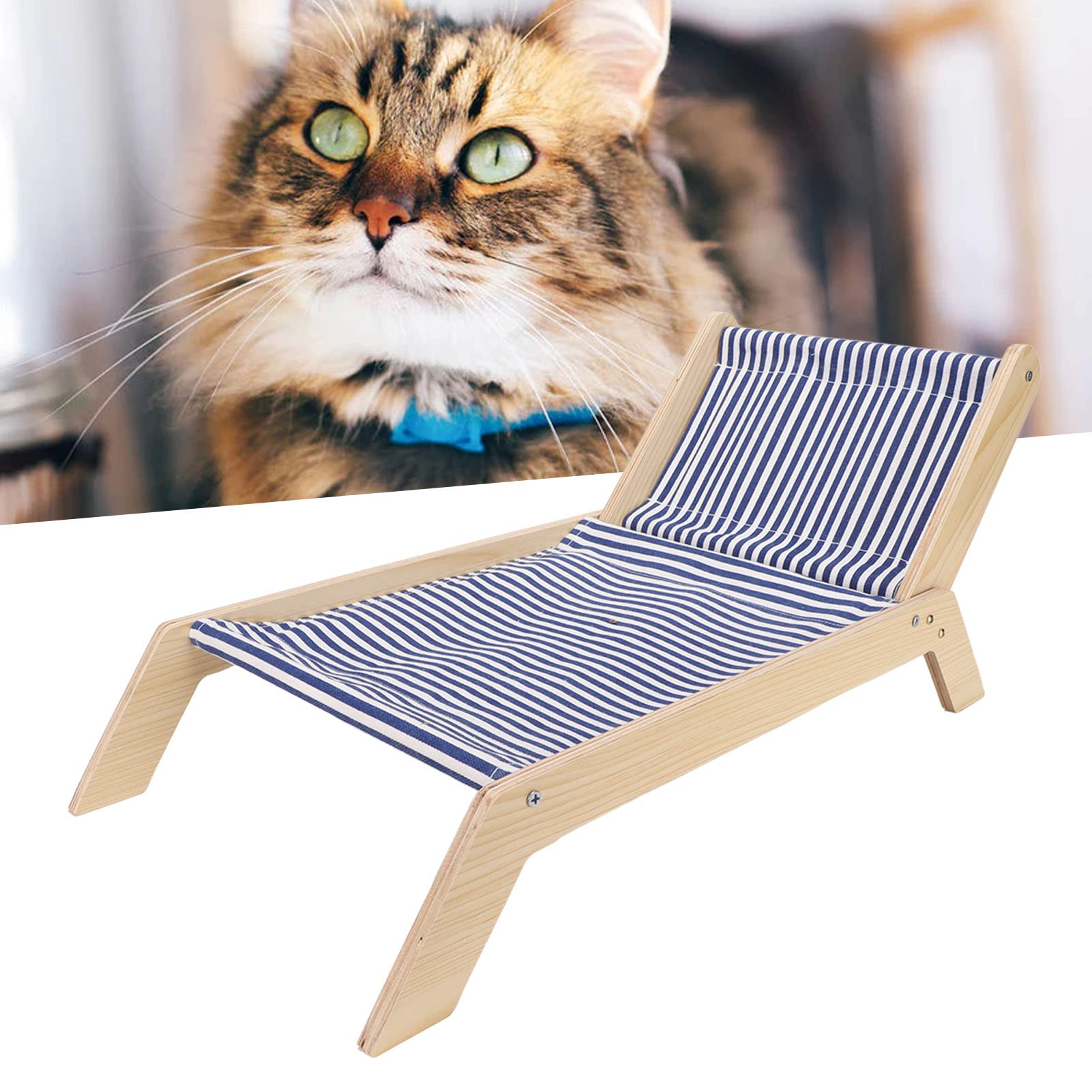 Asixxsix Hamaca para Cama de Gato, Cama Elevada para Gatos de Interior, Cama Elevada para Mascotas, Muebles de Cuna para Gatos con Rascador, Marco de Madera, Columpio, Cama (Silla de Playa)