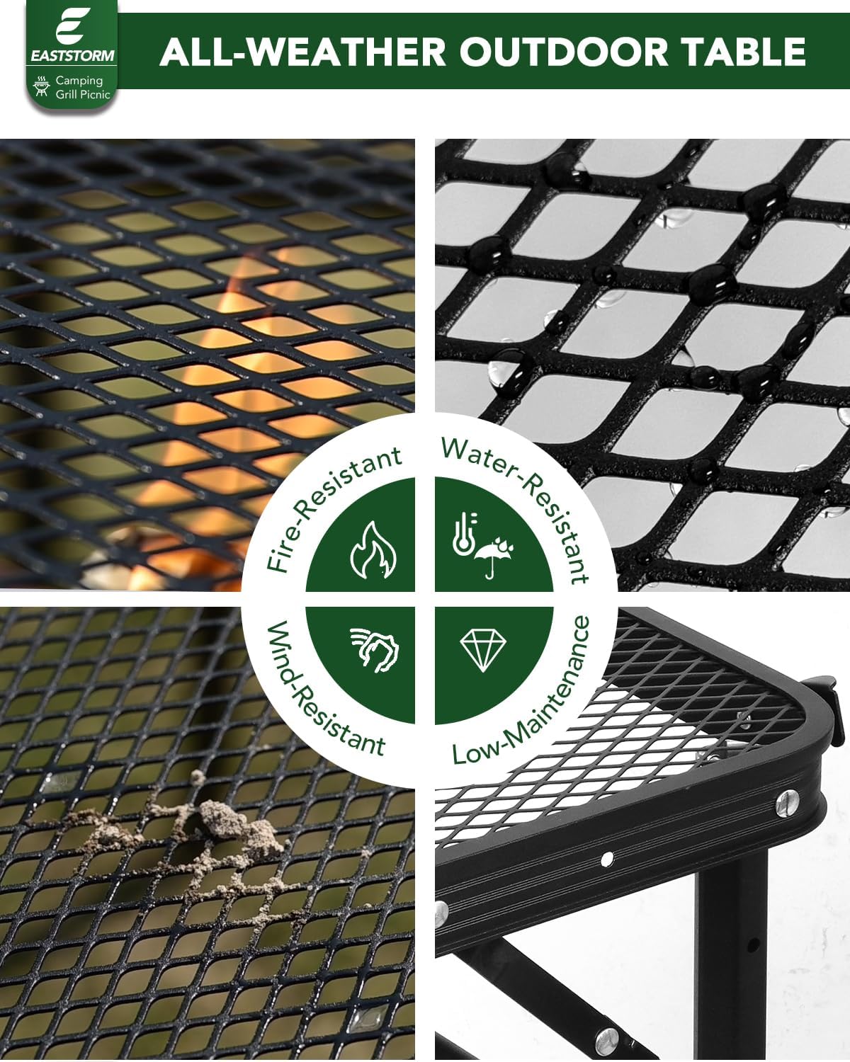 3 ft Folding Table with Adjustable Height (16.5" & 26"), Bla Metal Mesh