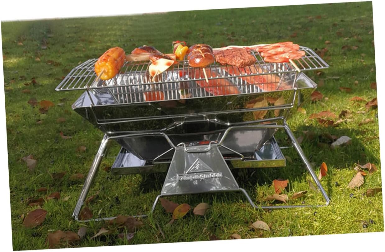 Alipis Stainless Steel Camping Grill Net Outdoor Bbq Grate Foldable Large Barbecue Rack for Meat Chicken Fish Vegetables Cooking Portable Stove Stand