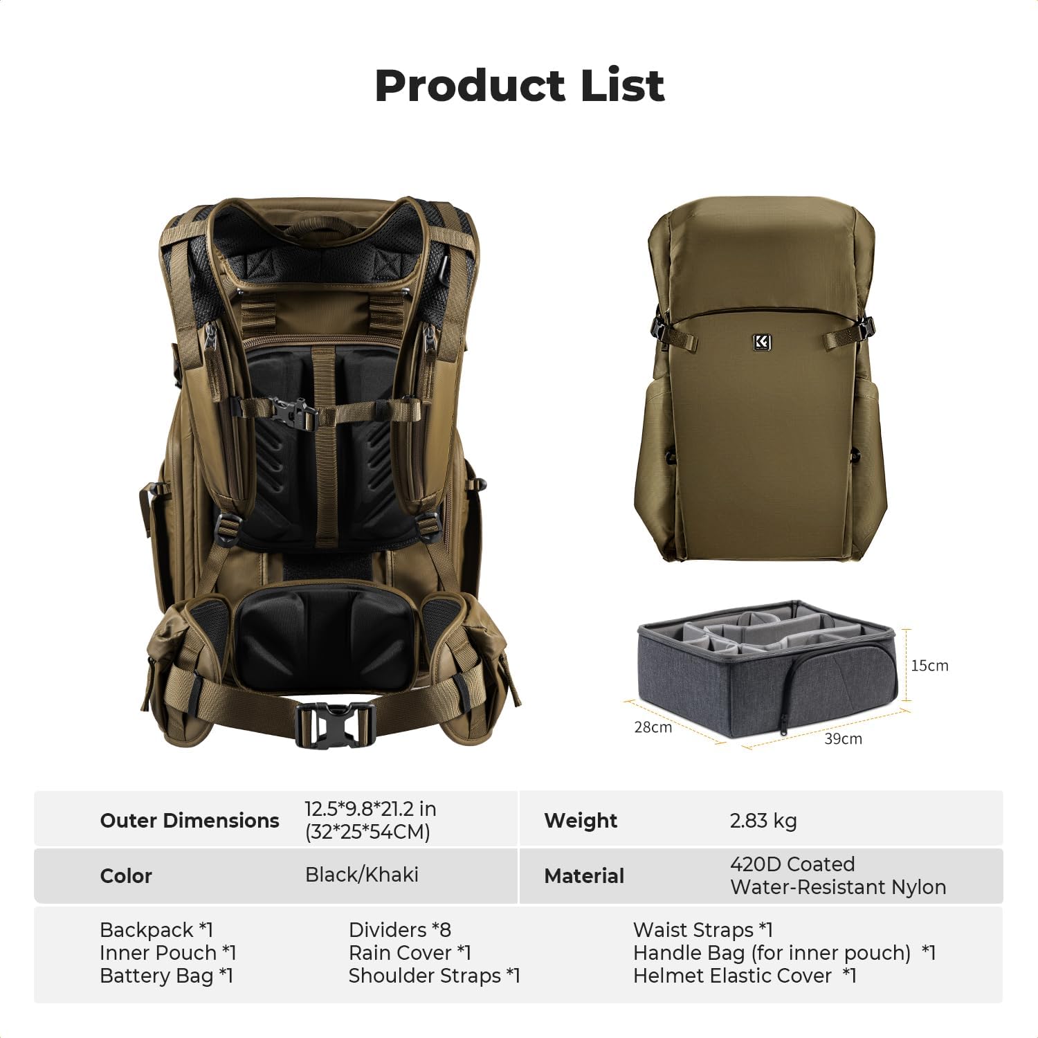 K&F CONCEPT Camera Backpack, 30L Large Capacity Camera Bag, Waterproof DSLR Camera BackPack, Extra Large Photography Bag Backpack