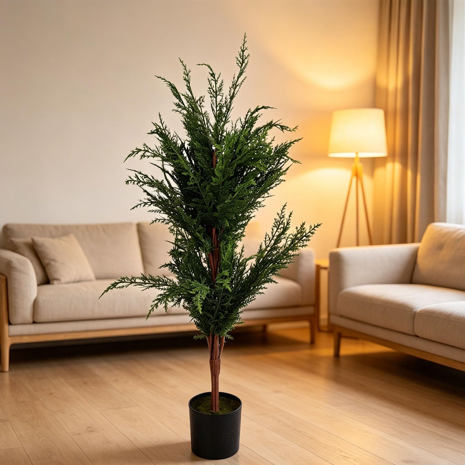 Künstlicher Weihnachtsbaum, Zypressenbaum Im Topf, mit 9 Leuchtmodi for Weihnachtsdekoration Im Wohnzimmer und Büro (90cm)