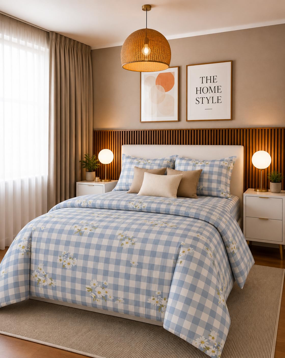 THE HOME STYLE Microfiber 120GSM Reversible Single Bed AC Comforter with 1 Single Glace Cotton Bed Bedsheet and 1 Pillow Cover, 60x90 Inches (Daisy Check)-image-39