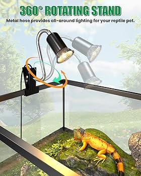 Tortoise Heat Lamp 360u00b0Rotatable Reptile Basking Lamp With Clamp Stand