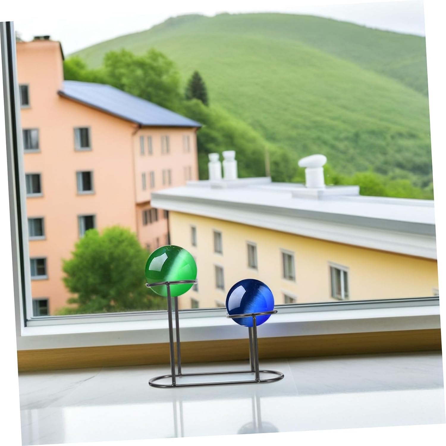 Metal Crystal Ball Holder Stand with Double Ring Frame, 5cm 3.5cm