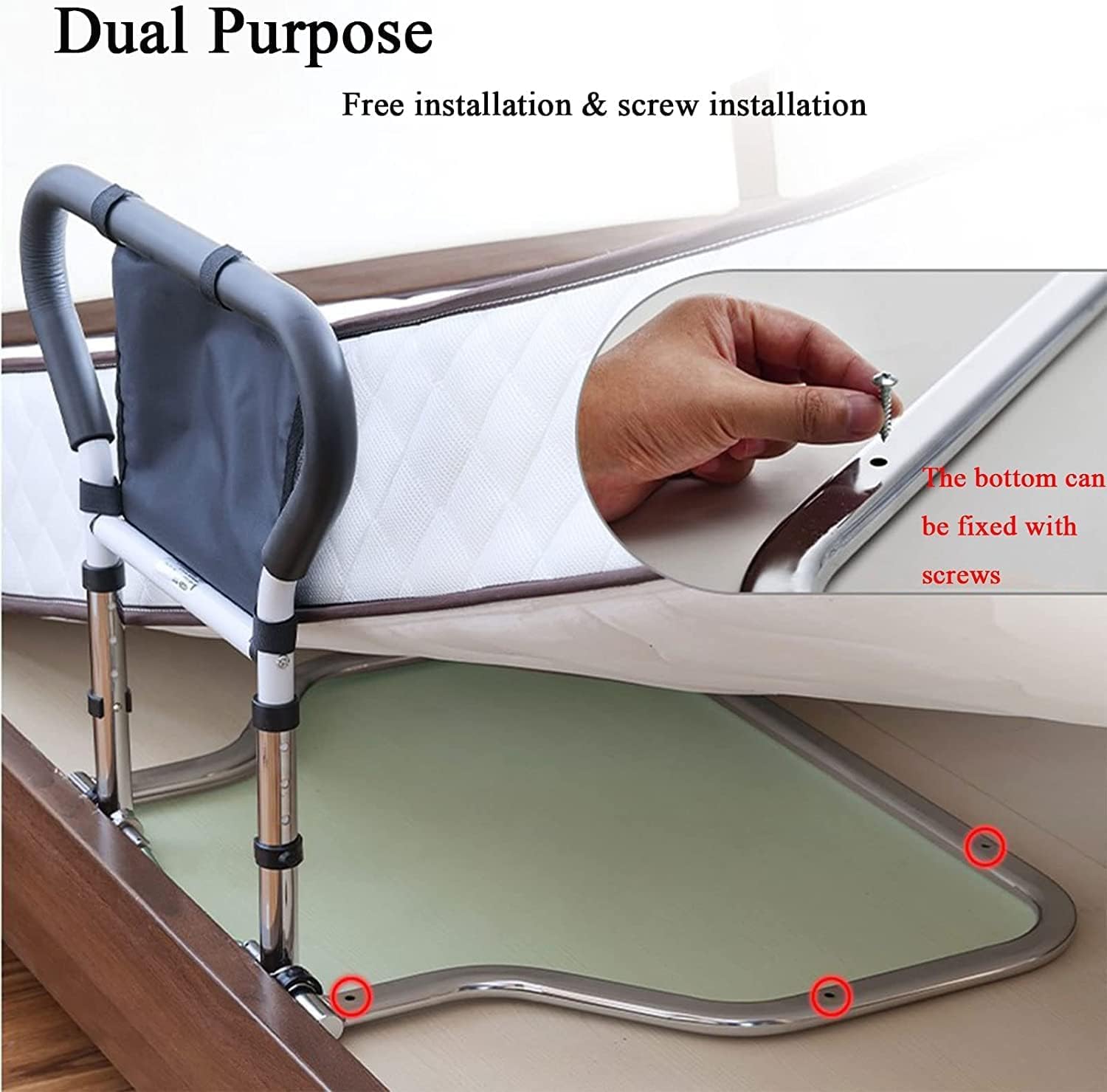 Barandilla de Cama de Acero para Uso médico, con Bolsa de Almacenamiento, Altura Ajustable para Adultos Mayores, Barra de Asistencia para Cama
