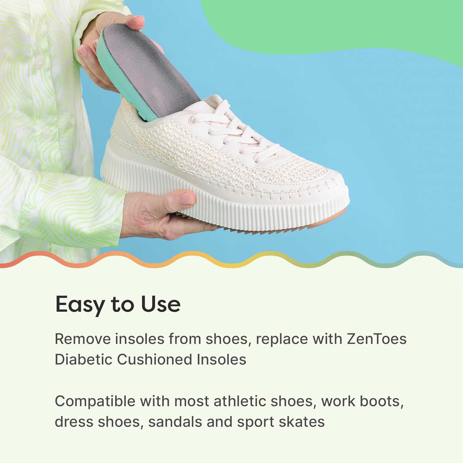 ZenToes Diabetic Cushioned Insoles for Men and Women, Shock Absorbing Plastazote Foam Pads for Plantar Fasciitis, Metatarsalgia, Morton's Neuroma Relief - 1 Pair (M13/W14.5) - Image 4