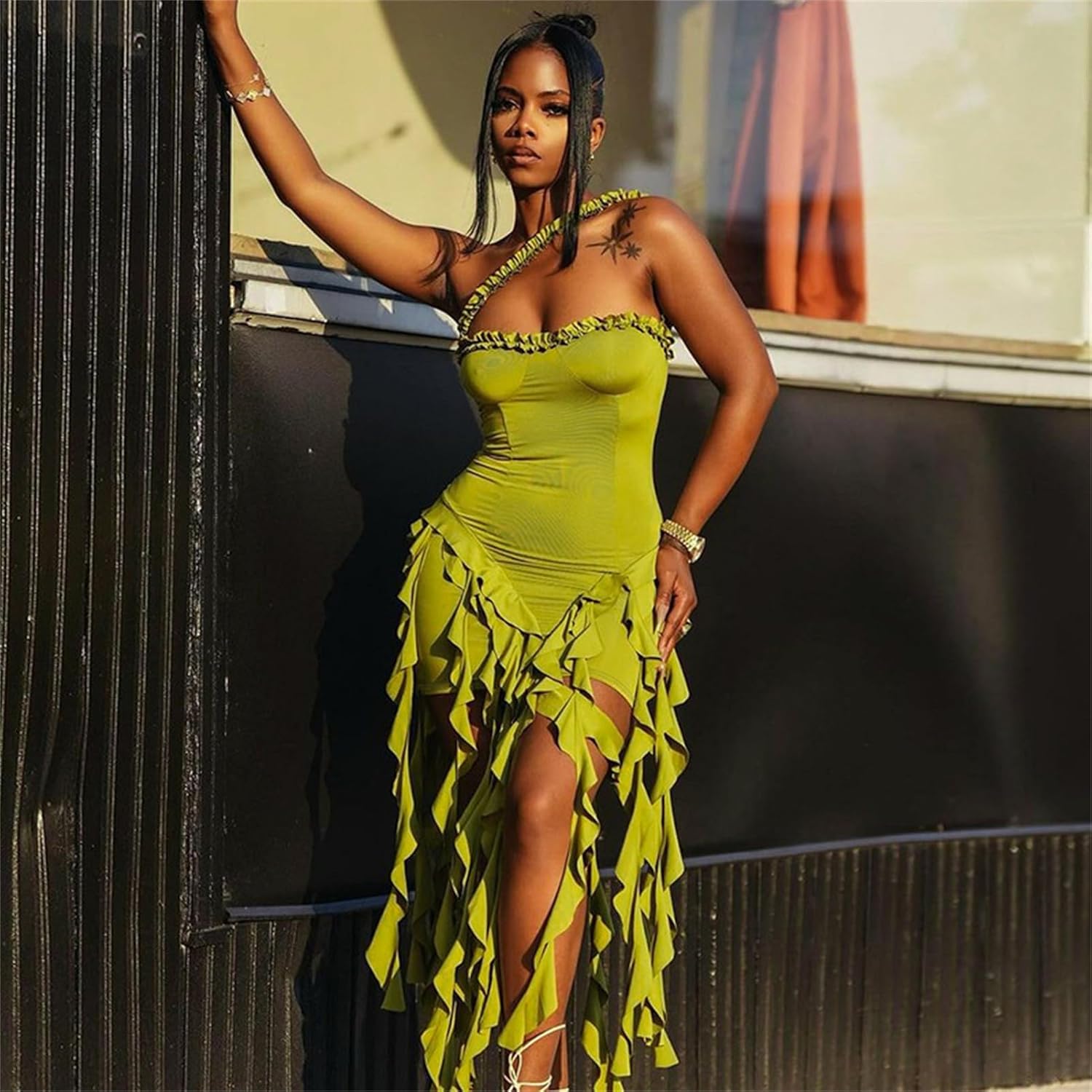 Women's Mini Dress Sexy Halter Backless Ruffle Fringe Bodycon Short Dress Cocktail Party Beach Vacation Sundress - Image 5