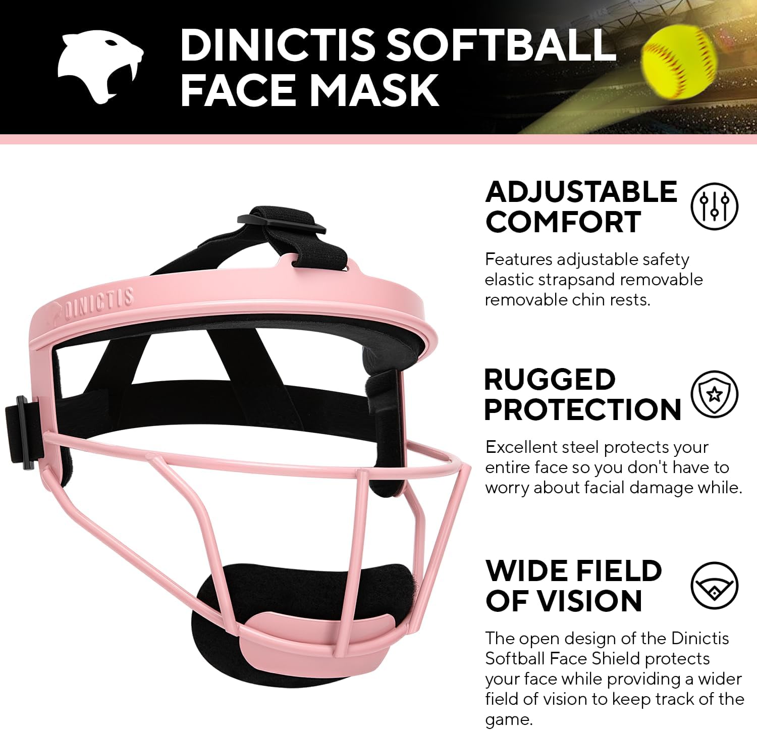 Dinictis Softball Face Mask, Lightweight, Comfortable, with Wide Field Vision, Durable and Safe Face Guards, Premium Protective Softball Fielder's Mask - Image 4