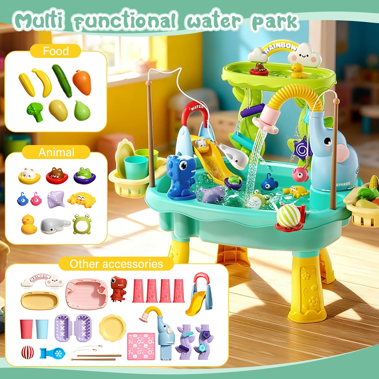 2027 Upgraded Toddler Sand Water Table Toy with Electric Water Pump, Kids Sand Water with Faucet/Play Food Accessories/Fishing Toy, Kitchen Play Sink Toys for Girl Boy Age 3+ (Blue)