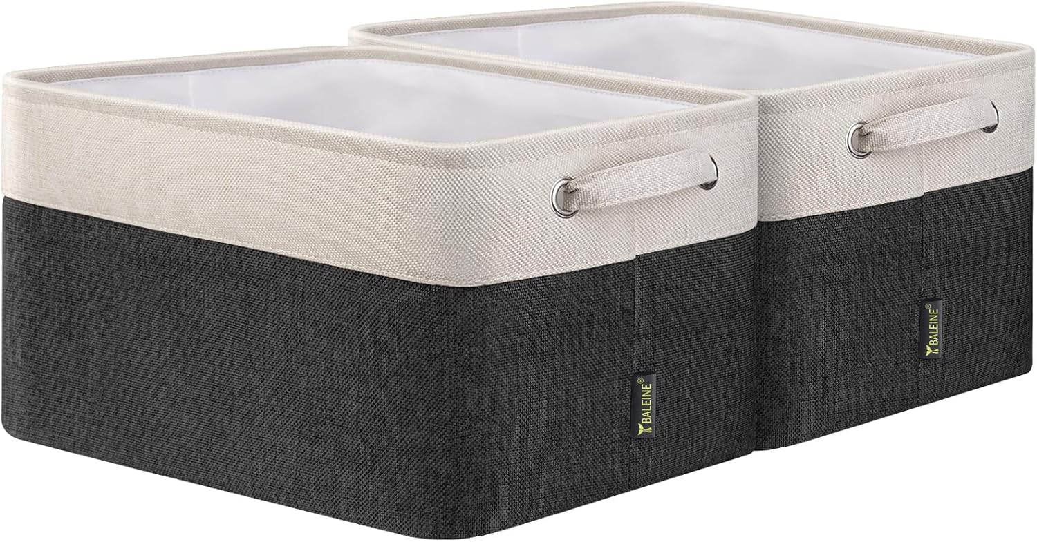 BALEINE 2 Pack Fabric Closet Storage Bins for Shelves, Linen Closet Organizers and Storage, Decorative Baskets for Organizing, Shelf, Clothes, Home, Office (Black, 15"x11"x9.5")