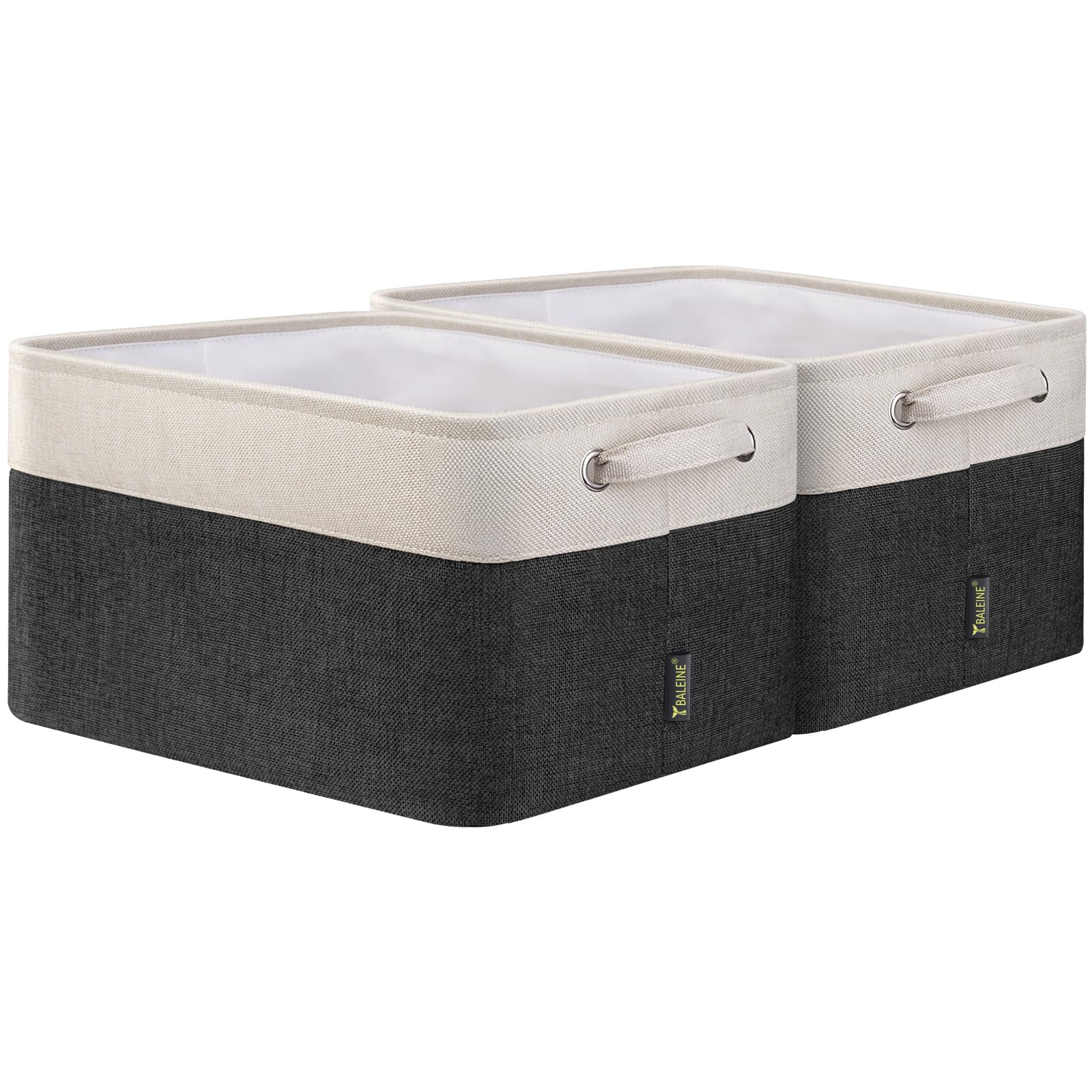 BALEINE 2 Pack Fabric Closet Storage Bins for Shelves, Linen Closet Organizers and Storage, Decorative Baskets for Organizing, Shelf, Clothes, Home, Office (Black, 15"x11"x9.5")