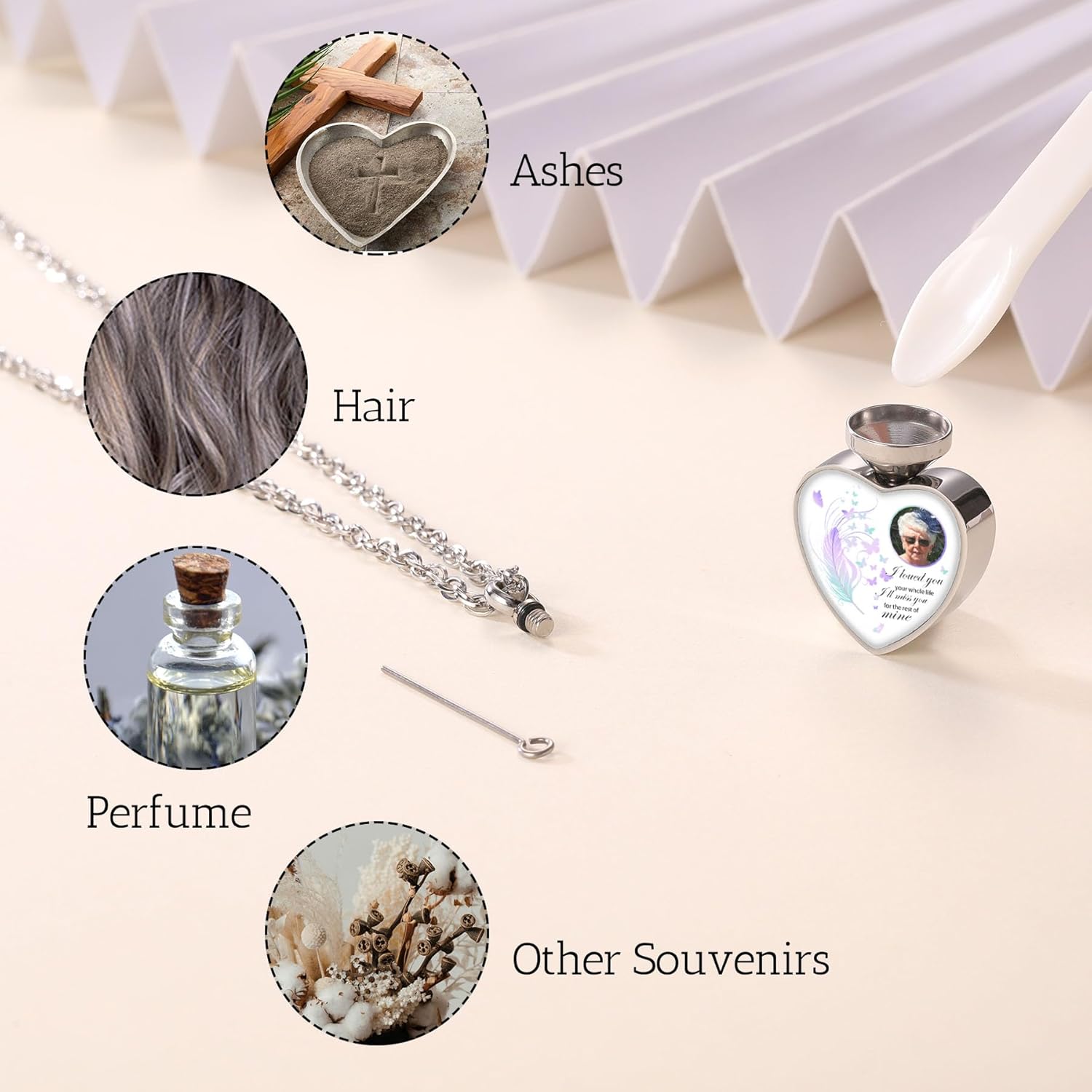MeMeDIY Personalized Angel Wing Pendant Heart Urn Necklace Bracelet Engraving Photo/Name Custom Birthstones for Men Women Pet Stainless Steel Ashes Memorial Keepsake Cremation Funnel Kit