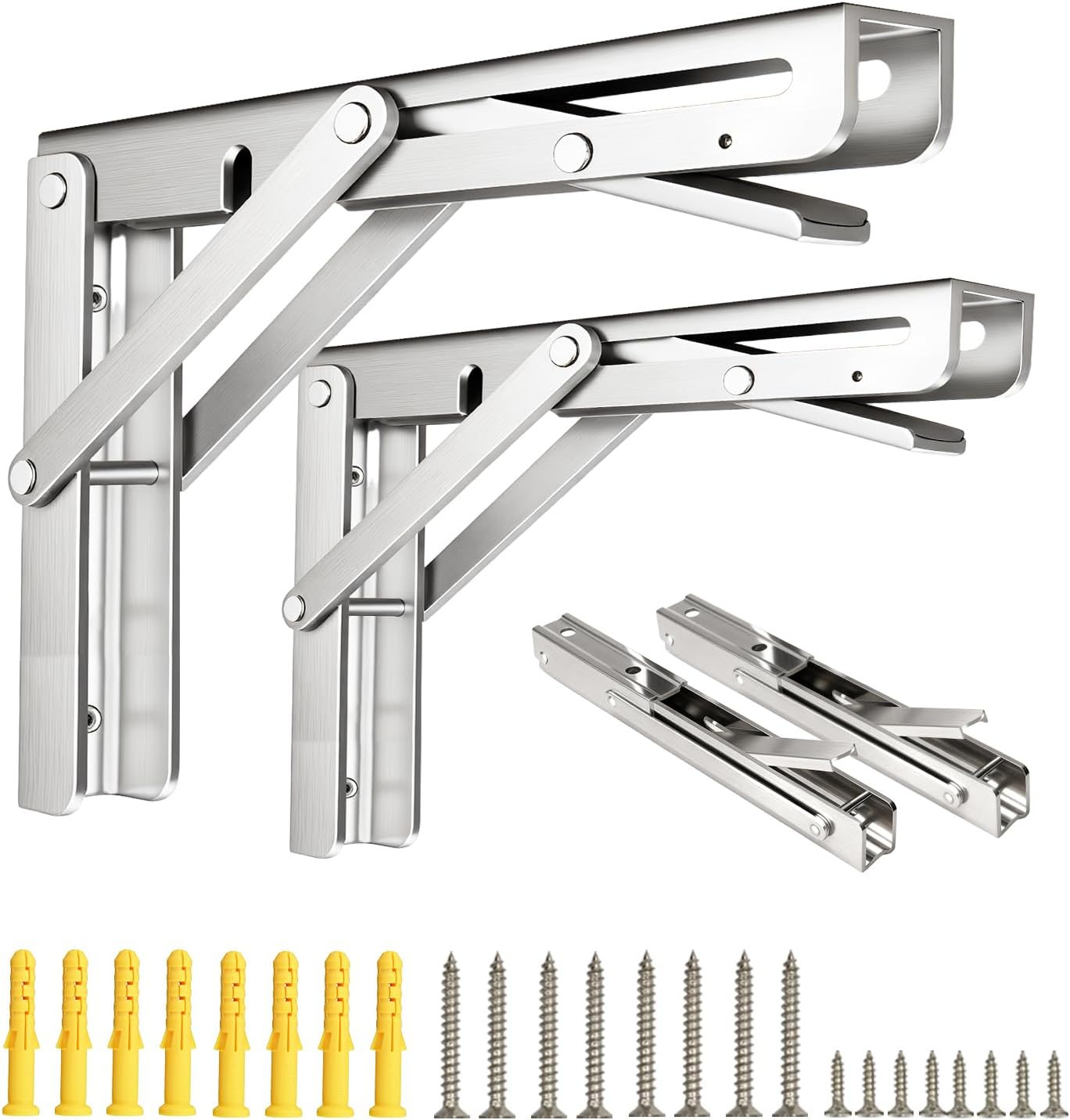 Folding Shelf Brackets, Collapsible Heavy Duty Shelf Brackets for Fold Down Desk, 12 Inch with 4 Pack, Stainless Steel