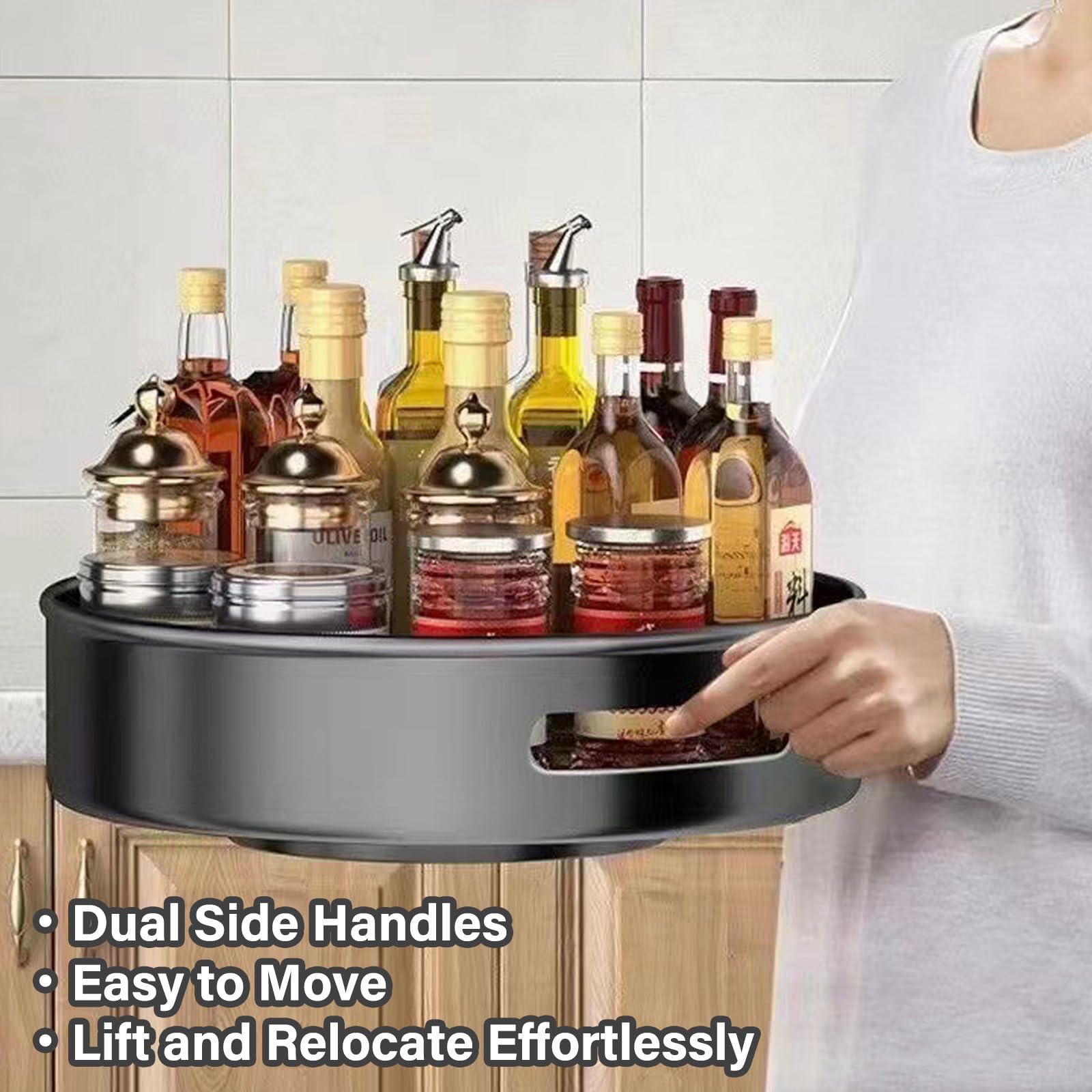Lazy Susan Plateau tournant à 2 niveaux rotatif à 360° pour comptoir de cuisine et garde-manger – Blanc Parfait pour un accès facile et des espaces sans encombrement