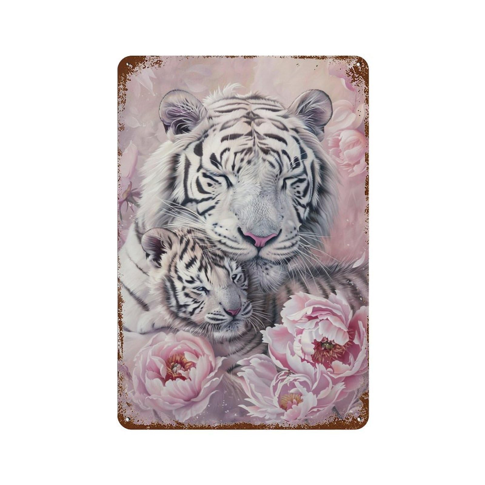 HDURYEYRYY Mother Tiger’s Warm Embrace 01 Wall Retro Iron Vintage Art Metal Tin Sign Poster Modern Home Cofffee Club Art Bar Shop Decor Style 30x20cm