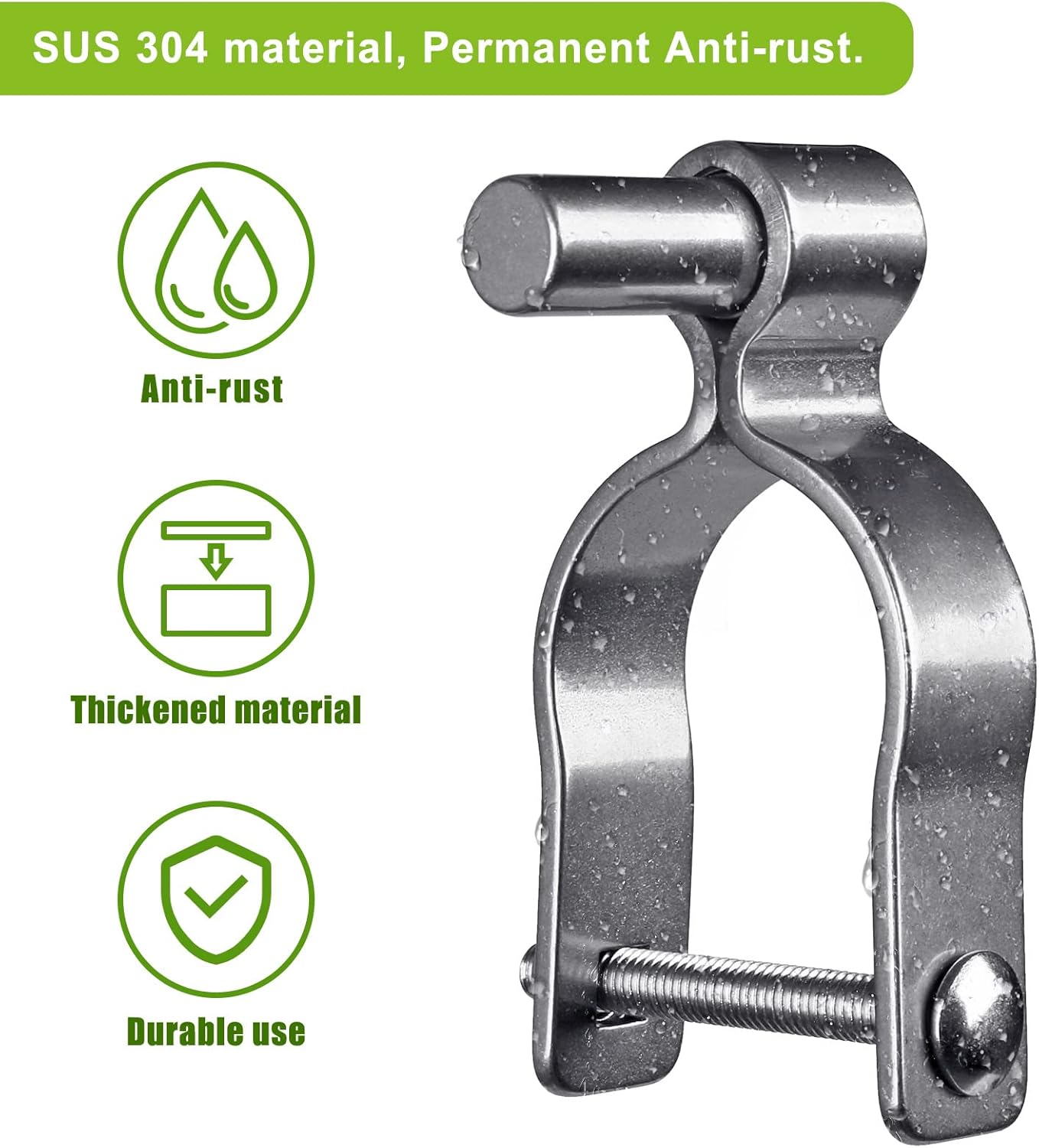 Insaga 304 Stainless Steel Chain Link Fence Parts (2 Pack) - Male Post Hinges for Outer Diameter 2-3/8" Fence, Farm Gates with 5/8" Pintle, Rust-Resistant Outdoor, Bolts/Nuts Included