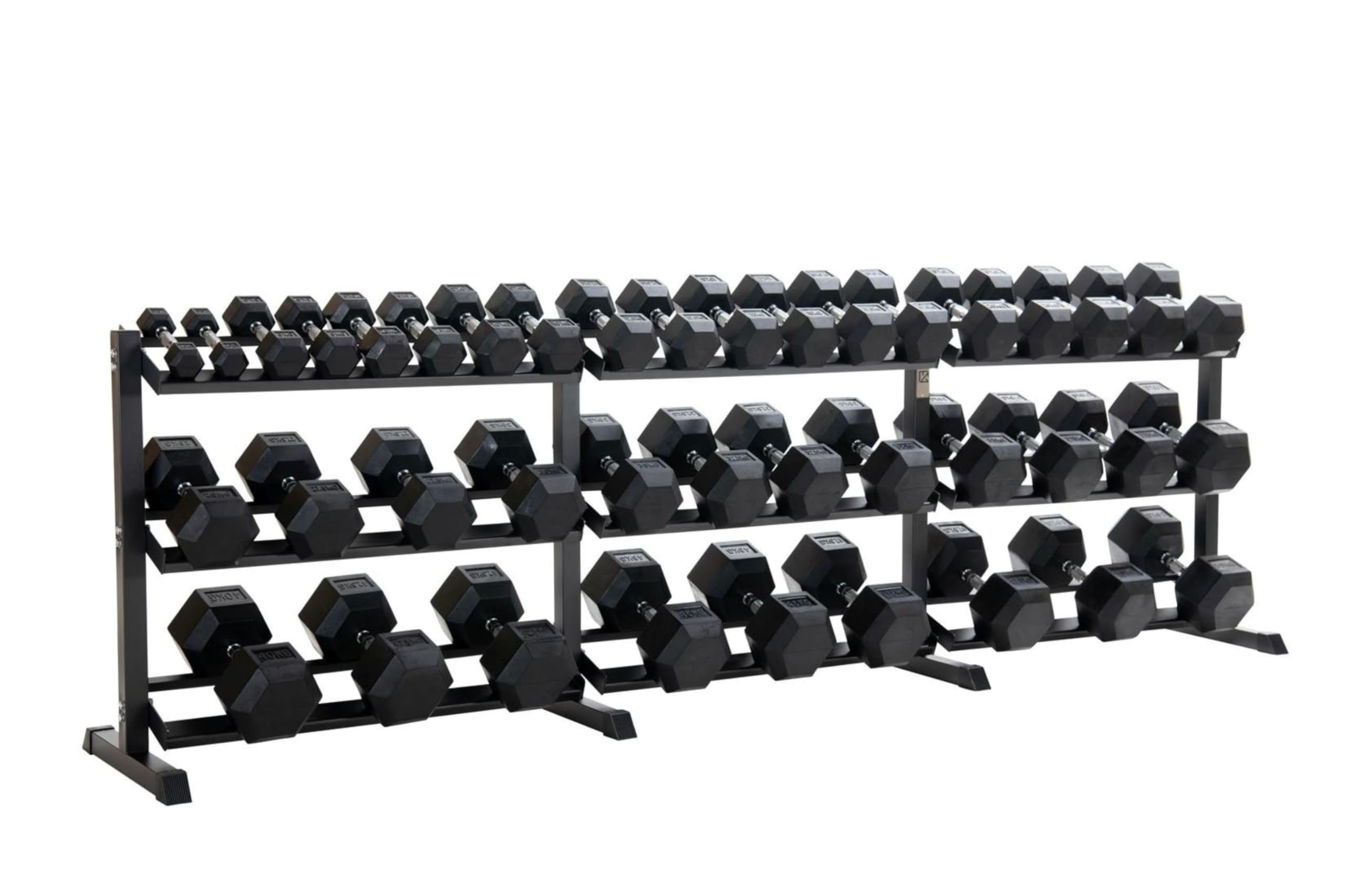 Hex Weights Dumbbells Set 2.5-50kg Pairs Options With Horizontal 3 Tier Rack Stand. Cast Iron Gym Weights Equipment For Home And Commercial Use For Both Men And Women