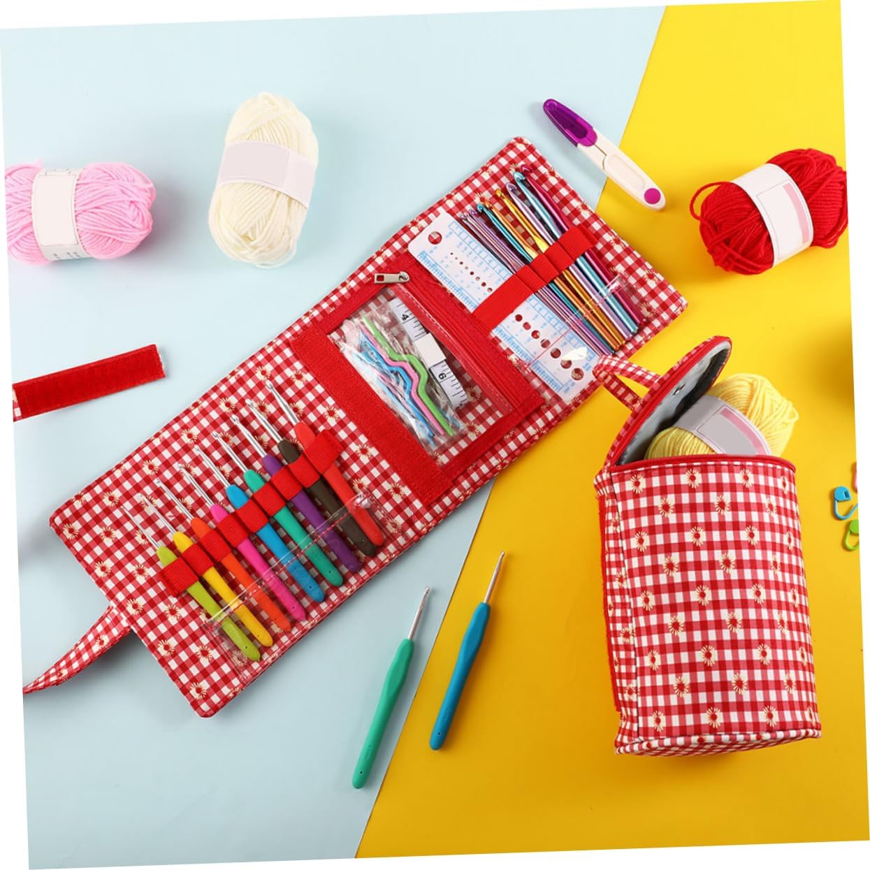 Hohopeti Crochet Hook Bag Yarn Holder for Crocheting Knitting Needles Storage Project Bag Organizer