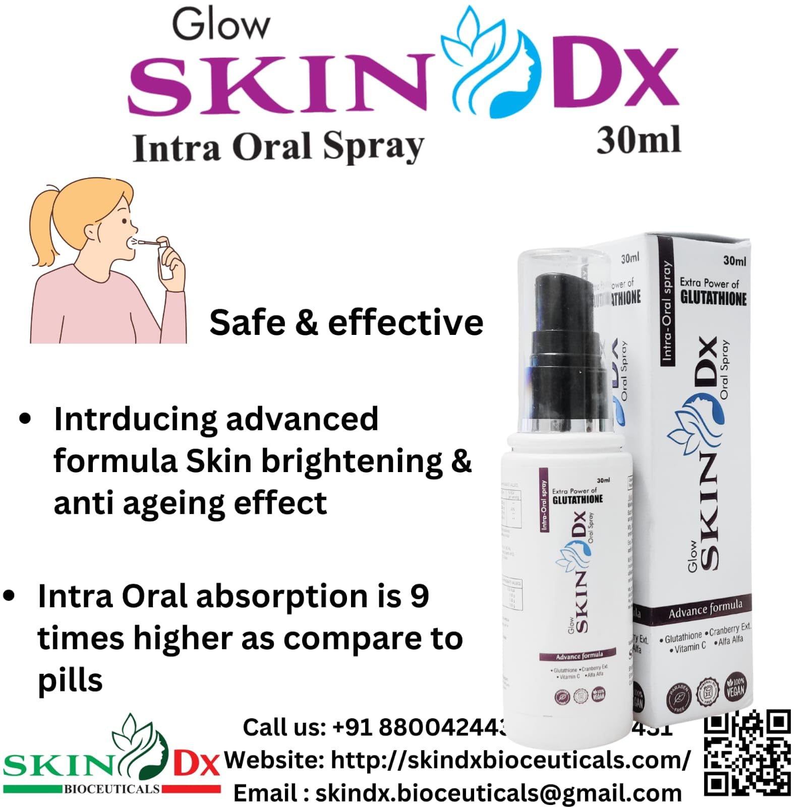 SkinDx Intraoral Glow spray | L-Glutathione, Cranberry Extract, Alfalfa, Vitamin C | Skin Glow| 30 ml — Amazon image 3