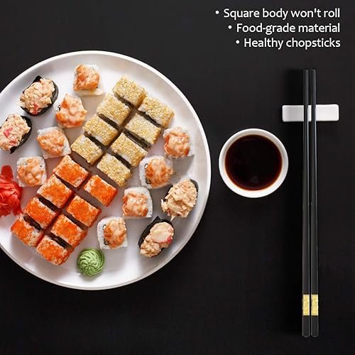 Vista 49 de GLAMFIELDS 10 pares de palillos de fibra de vidrio, sushi, reutilizables, aptos para lavavajillas, 9.5 pulgadas, flor negra