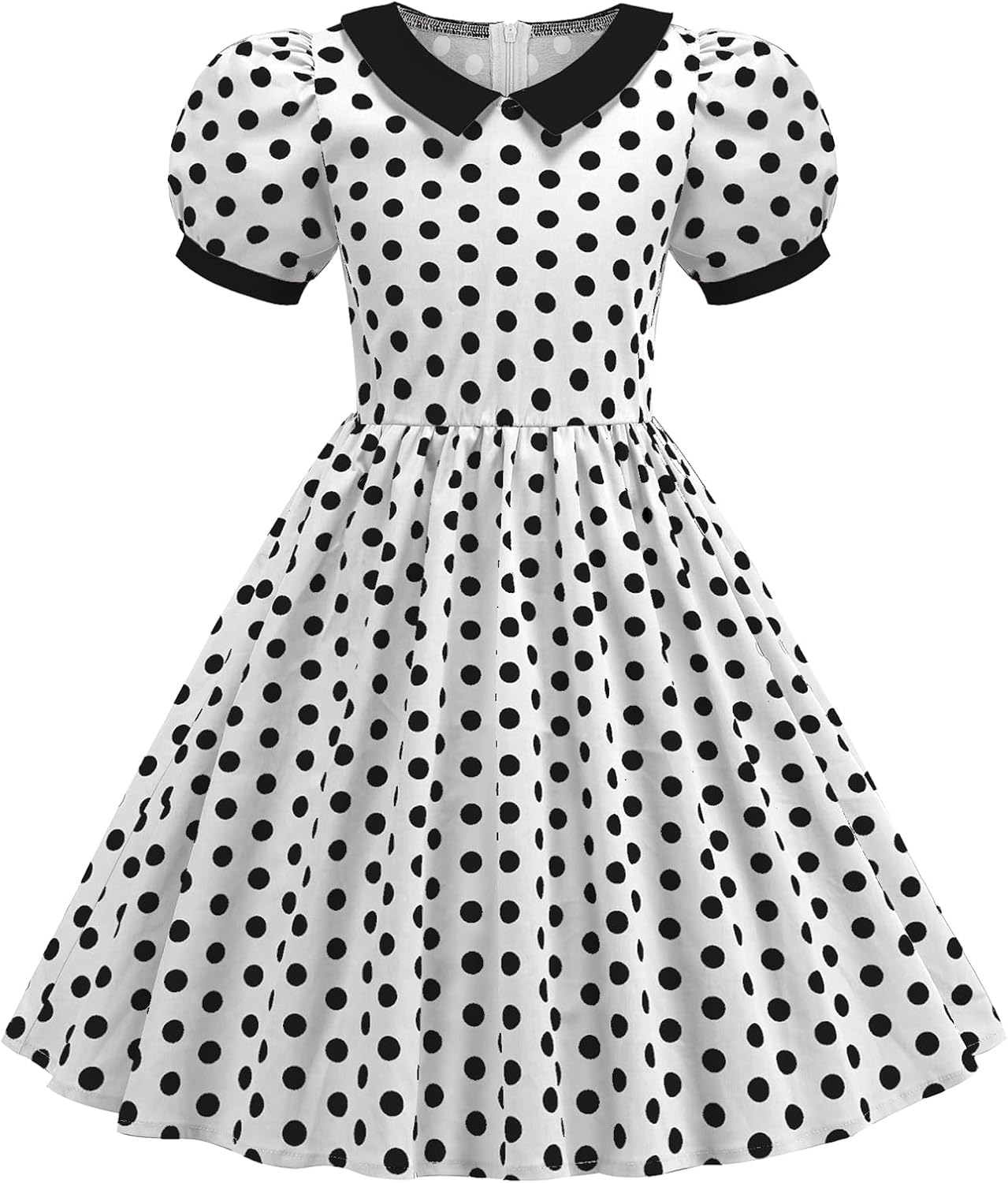 ODIZLI 1950s Dress for Girls Polka Dots Dresses Short Sleeve Peter Pan Collar 50's Style Themed Party Outfits