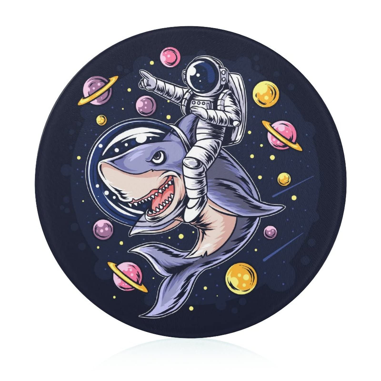 Planche à découper en verre Planète Requin idée cadeau déco cuisine originale 20 cm
