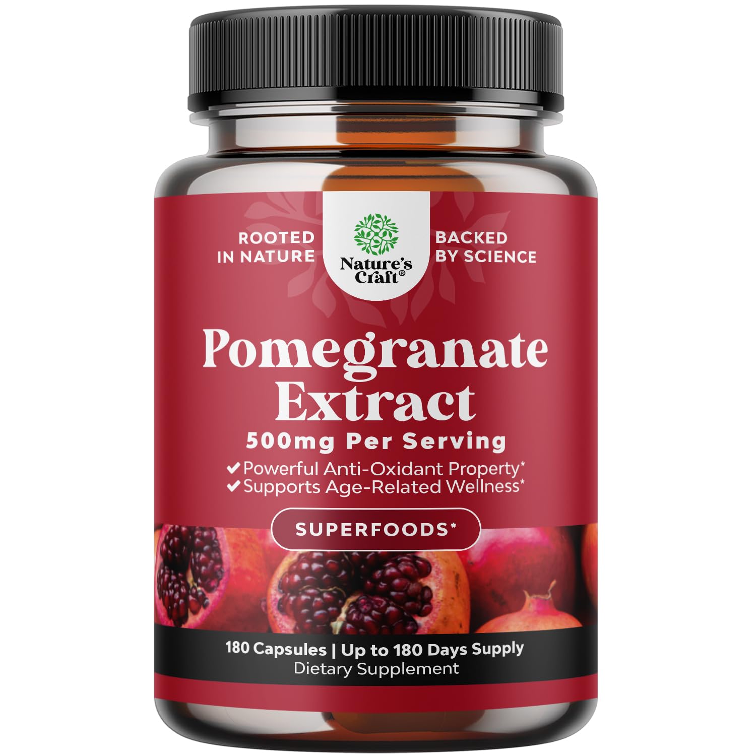 Advanced Pomegranate Extract Capsules - Powerful Antioxidant & Healthy Heart Support - Easy To Swallow Pomegranate Supplement - Superfood for Energy & Gut Health Support - Third Party Tested - 180 Ct