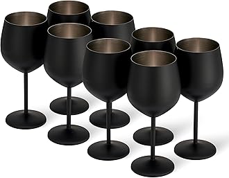 Oak & Steel - 8 Elegant Black Stainless Steel Wine Glasses, 540ml - Unbreakable Glass Gift Set, for Indoor or Outdoor Use, Birthdays, Garden Parties, BBQs