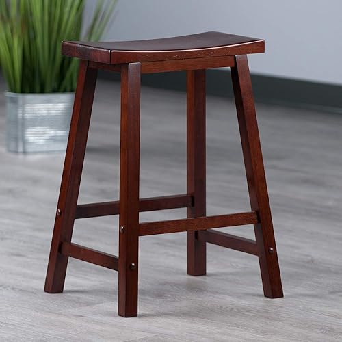 Miniatura 8 de Winsome Satori - Taburete de mostrador con asiento de sillín para cocina, 24 pulgadas, nogal Nogal,Natural,Negro