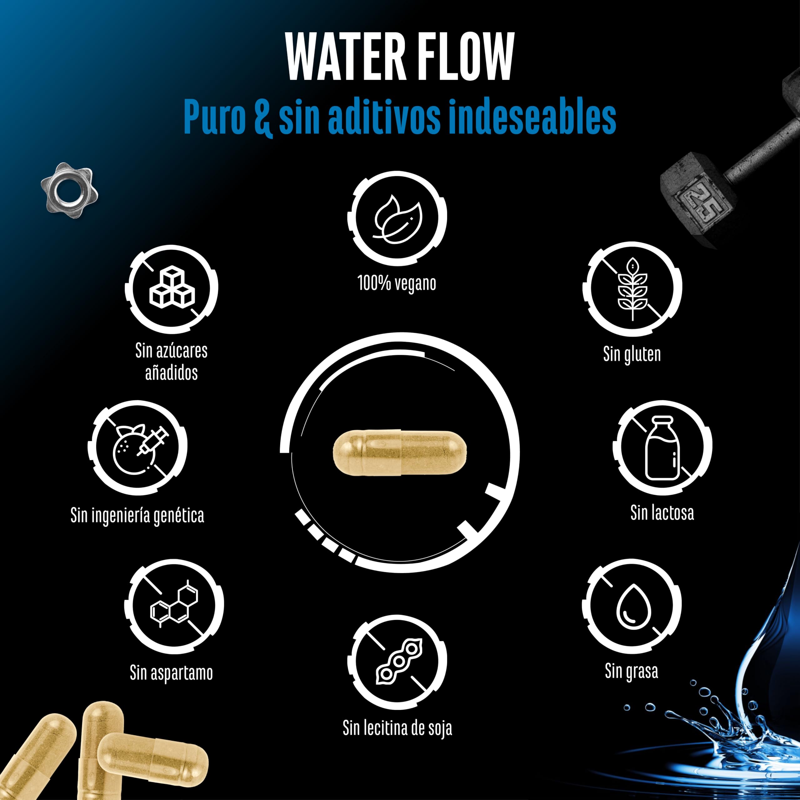 Water Flow Complejo - 180 cápsulas - Con ortiga, diente de león, té verde, alcachofa y arándano rojo - Fórmula vegetal sin pastillas diuréticas químicas - Vegano, de alta dosis