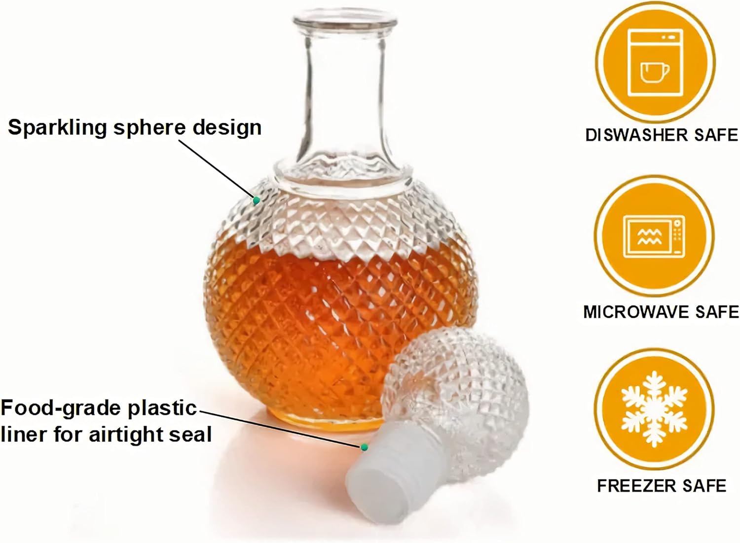 Whiskey Decanter Set–28 OZ Elegant Liquor Carafe with Ornate Solid Glass Stopper and 4 Matching Whisky Tumblers–Scotch, Liquor, Whisky, Bourbon, Gin, Rum, Tequila, Vodka and Brandy