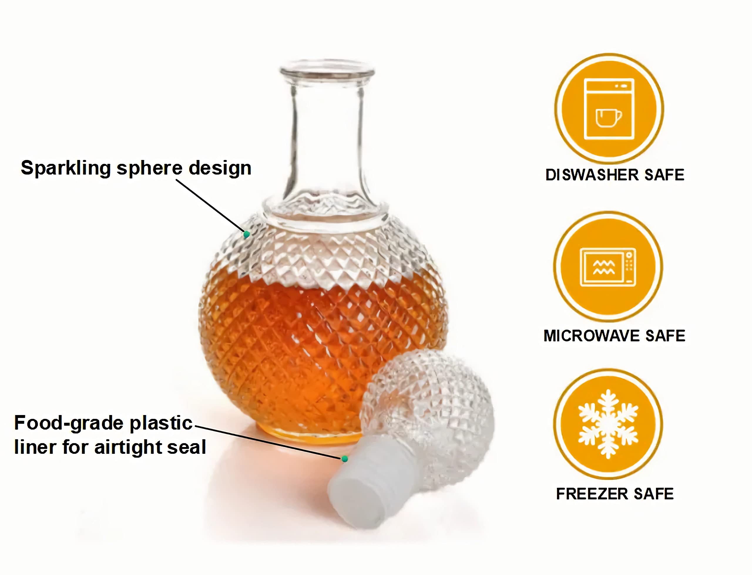 Whiskey Decanter Set–28 OZ Elegant Liquor Carafe with Ornate Solid Glass Stopper and 4 Matching Whisky Tumblers–Scotch, Liquor, Whisky, Bourbon, Gin, Rum, Tequila, Vodka and Brandy