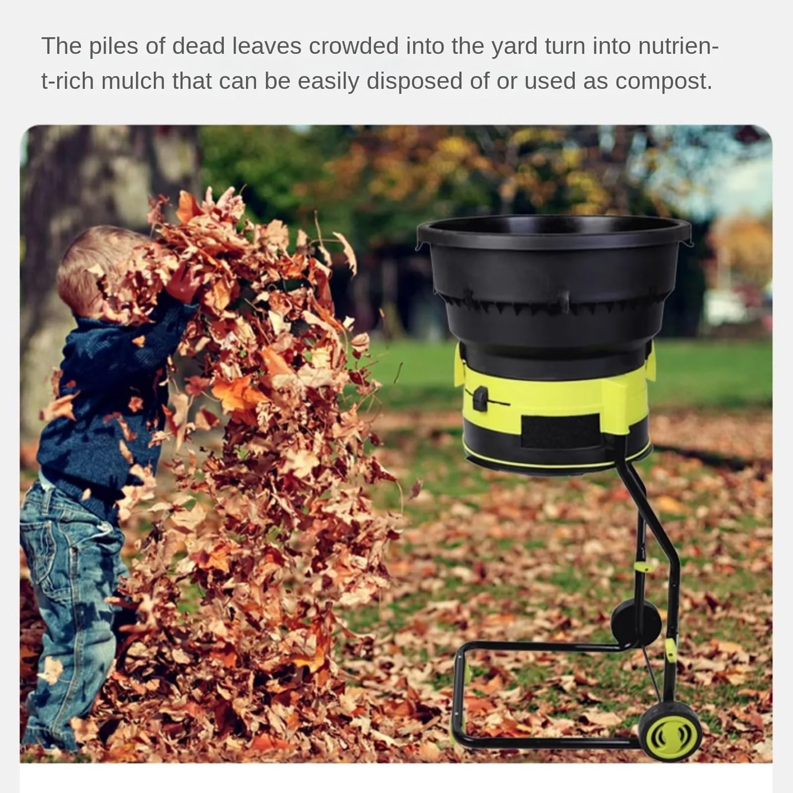 Trituradora de hojas eléctrica con cable, trituradora de jardín de 2500 W con ruedas, trituradora de hojas de 8000 rpm, diámetro de embudo de 54 cm, incluye cable de alimentación de 20 m para un fácil
