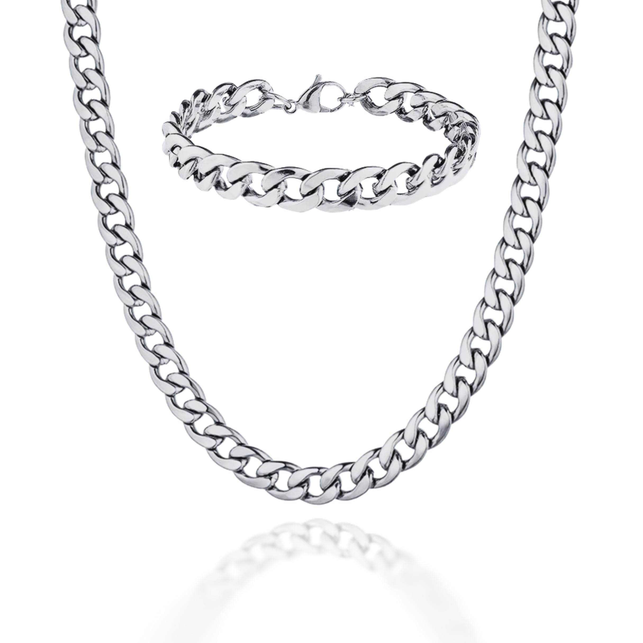 Set/Collana a catena cubana massiccia da 60 cm per uomo, catena in acciaio inossidabile placcata in oro 18 k. Fatto a mano. Regalo. Gioielli da uomo (Oro/Argento/Nero 7mm)