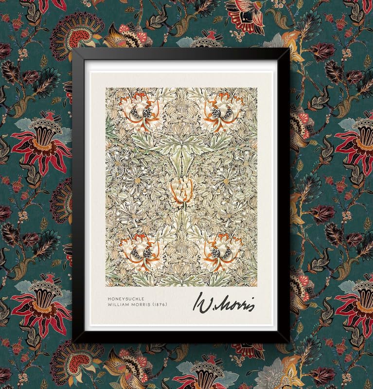 William Morris honeysuckle Vintage Floral Print Wall Art Poster Arts & Crafts Botanical Flower Home Decor Poster Print (A4 Framed - Black Frame)