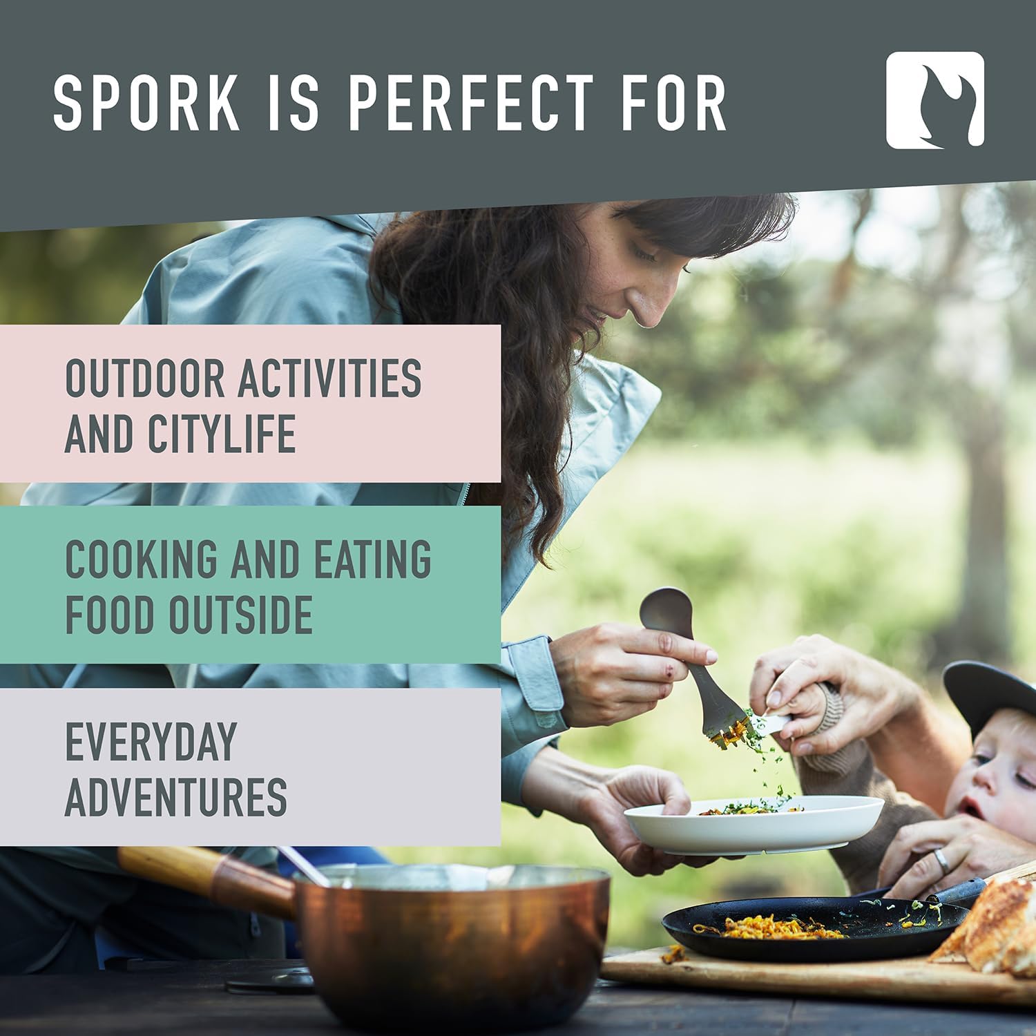 Light My Fire Titanium Spork Camping Spoon Fork Knife Combo Reusable Travel & Camping Utensils Durable Non-Toxic BPA Free Outdoor Backpacking Hiking Picnic Utensil - 1 Metal Spork
