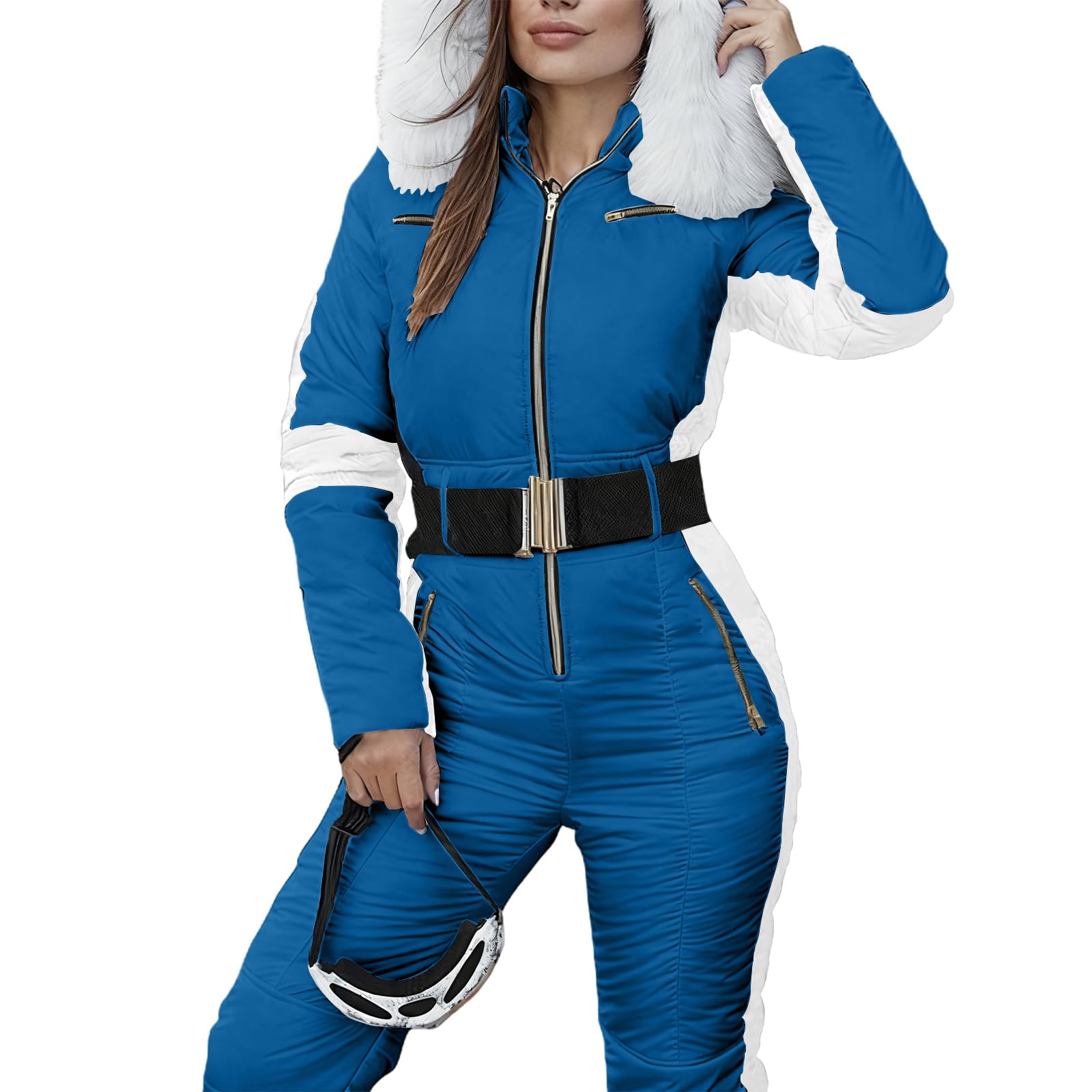Schneeanzug Damen Einteiler Overall Skianzug 2 Teilig Set Wasserdicht Skianzüge Für Damen Gefüttert Warme Skifahren Sätze Skioverall Thermo Softshell Mit Kapuze ReißVerschluss Schneeanzüge Outdoor