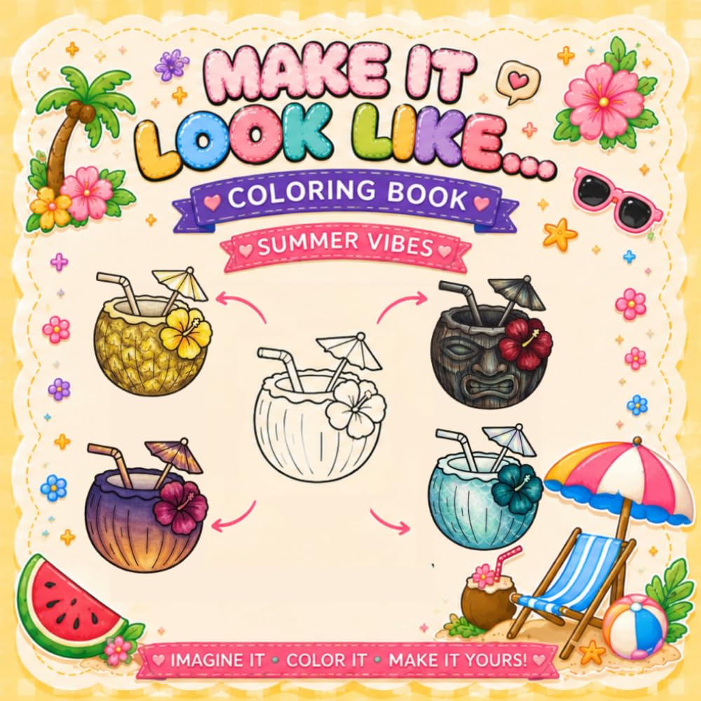 Make It Look Like Coloring Book - Summer Vibes: Coloring Book with Prompts to Color the Same Objects in Different Ways, a Creative Summer Coloring Book Challenge